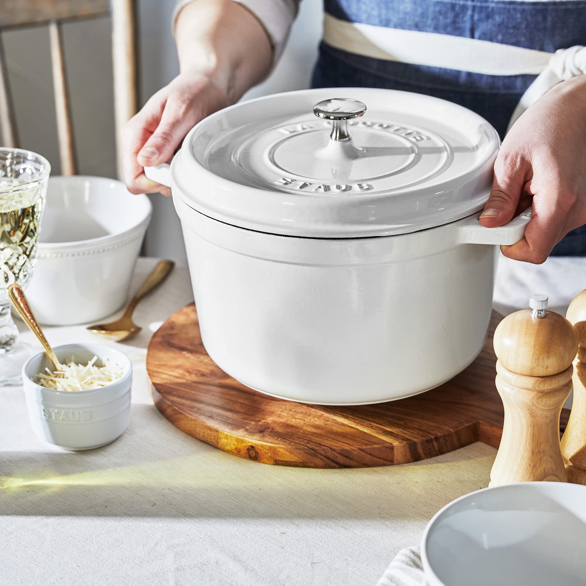 Staub Cast Iron Dutch Oven 5-Qt Tall Cocotte, Made In France, Serves 5-6, White