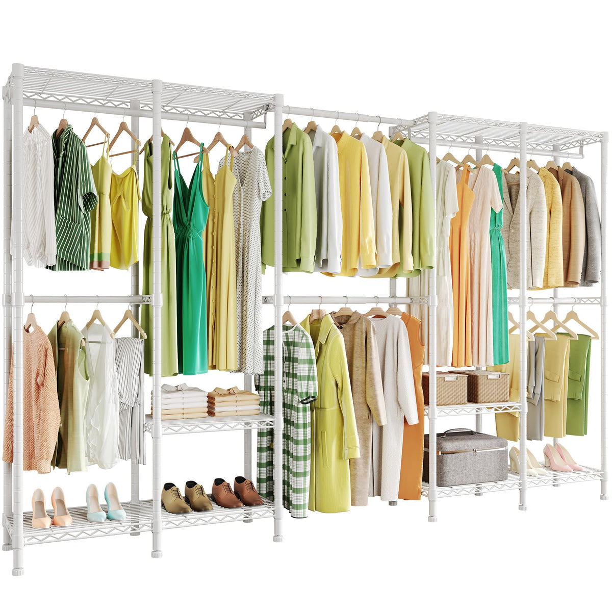 Higeego H5 Pro Heavy Duty Clothes Rack Wardrobe Closet For Hanging Clothes, Freestanding Garment Rack With Expandable Hanger Rod