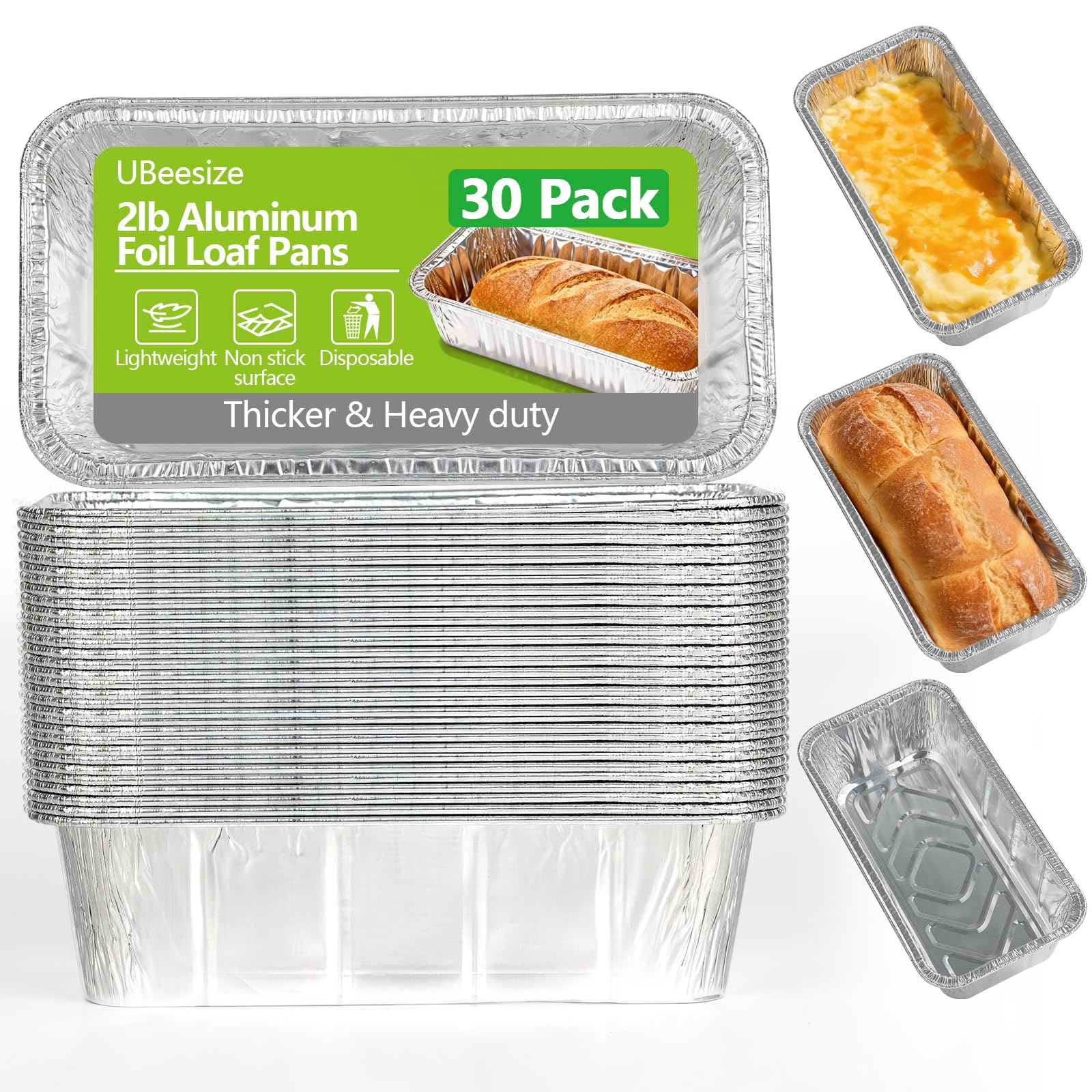 UBeesize 2Lb Thicker & Heavy Duty Disposable Aluminum Loaf Pans, 30 Pack Ultra Sturdy 8.5 x 4.5 Foil Bread Pans for Baking Banan