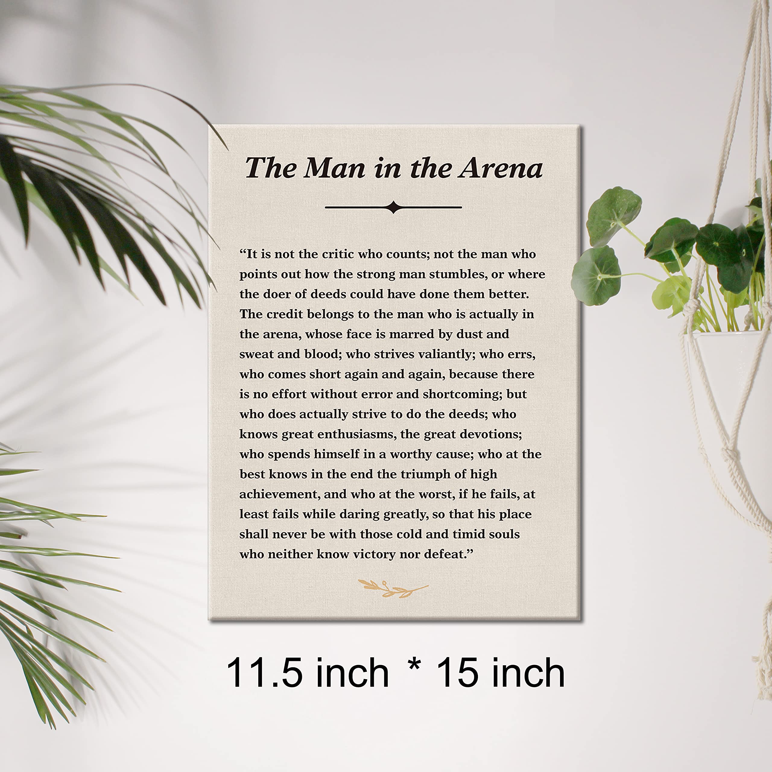 Inspirational Quote Canvas Wall Art The Man In The Arena Canvas Print Positive Theodore Roosevelt Speech Painting Wall Decor Fra