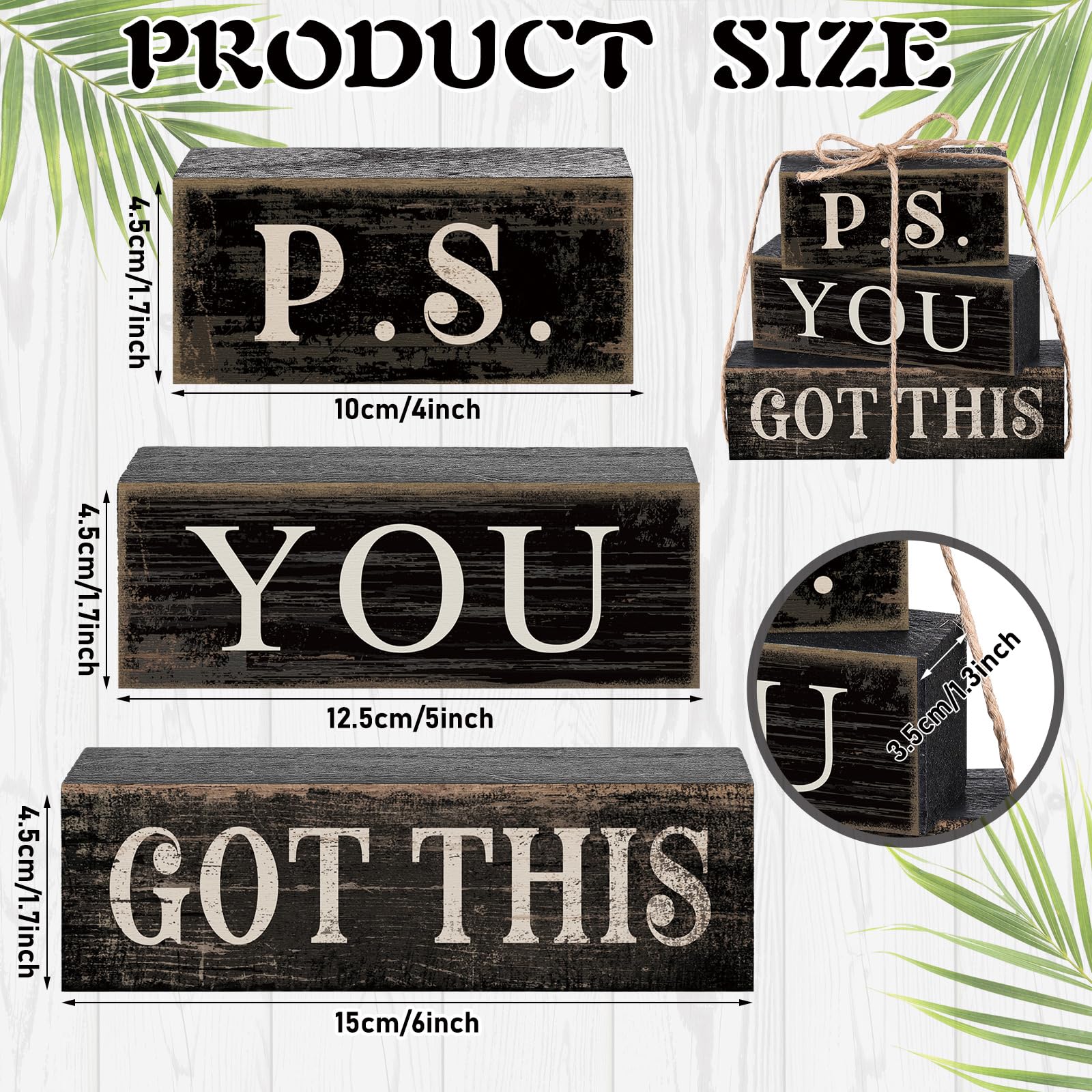 Yuntau 4 Pcs Farmhouse Motivational Wooden Tabletop Decor P. S. You Got This Inspirational Tiered Tray Decorations Rustic Gift B