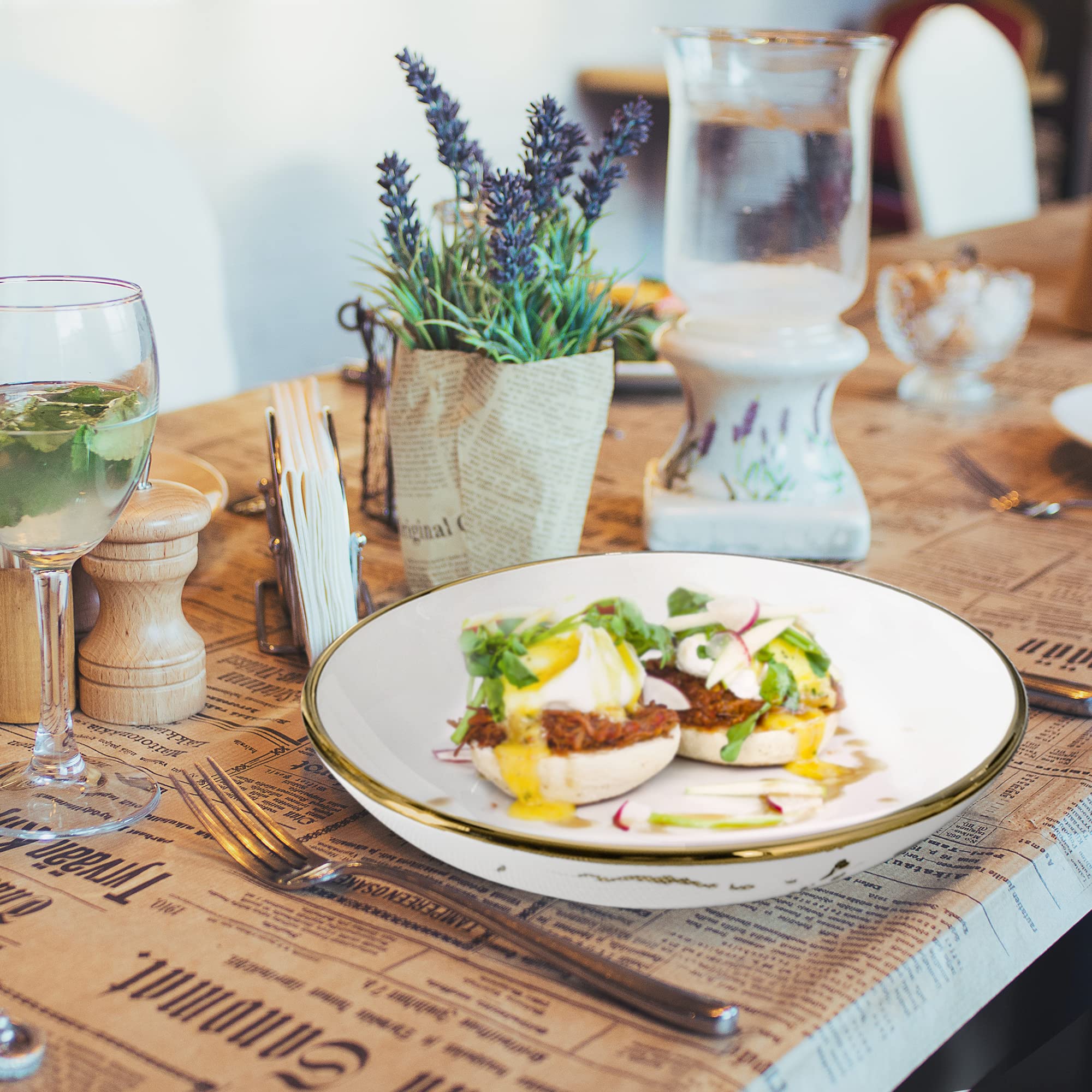 Fanquare Porcelain Pasta Bowls Set Of 4, Gold Marble Serving Bowl 16Oz, Ramen Bowl For Soup, Salad, Dessert, 7 Inch