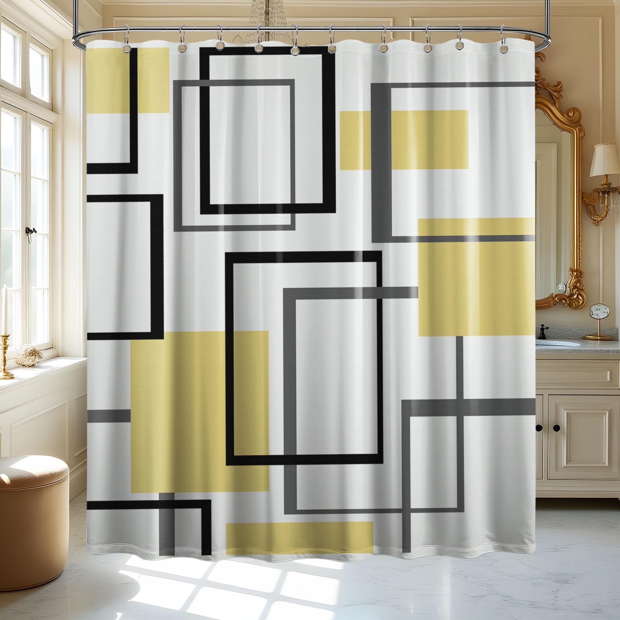 Yieldeer Red And White Shower Curtain Geometric Black And Red Shower Curtains For Mens Bathroom Decor Bath Curtain Set, Waterpro