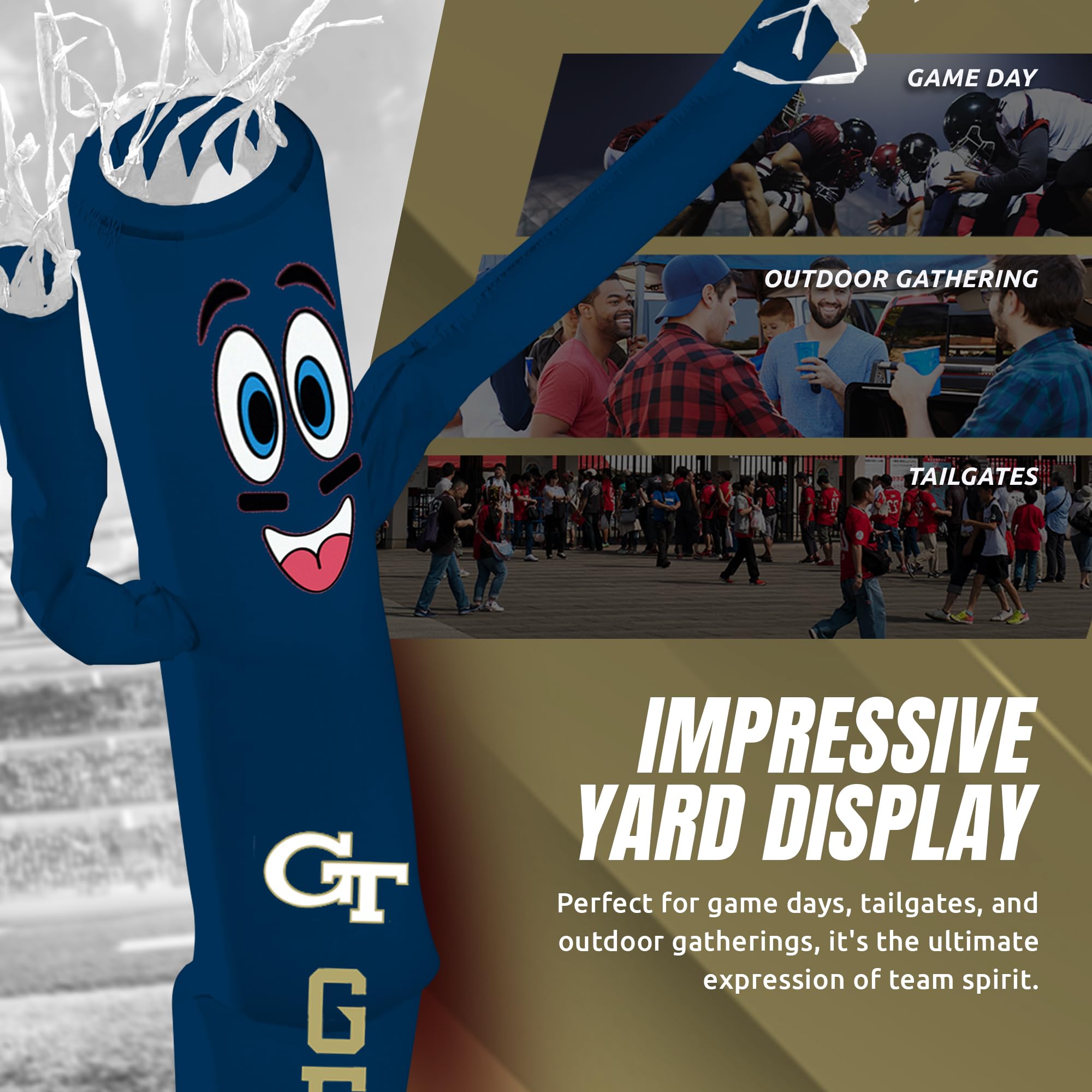 Sporticulture NCAA GT Jackets Football Wacky Waving Inflatable Tube Guy with LED Lights & Built-in Blower Air Wacky Dancers Infl