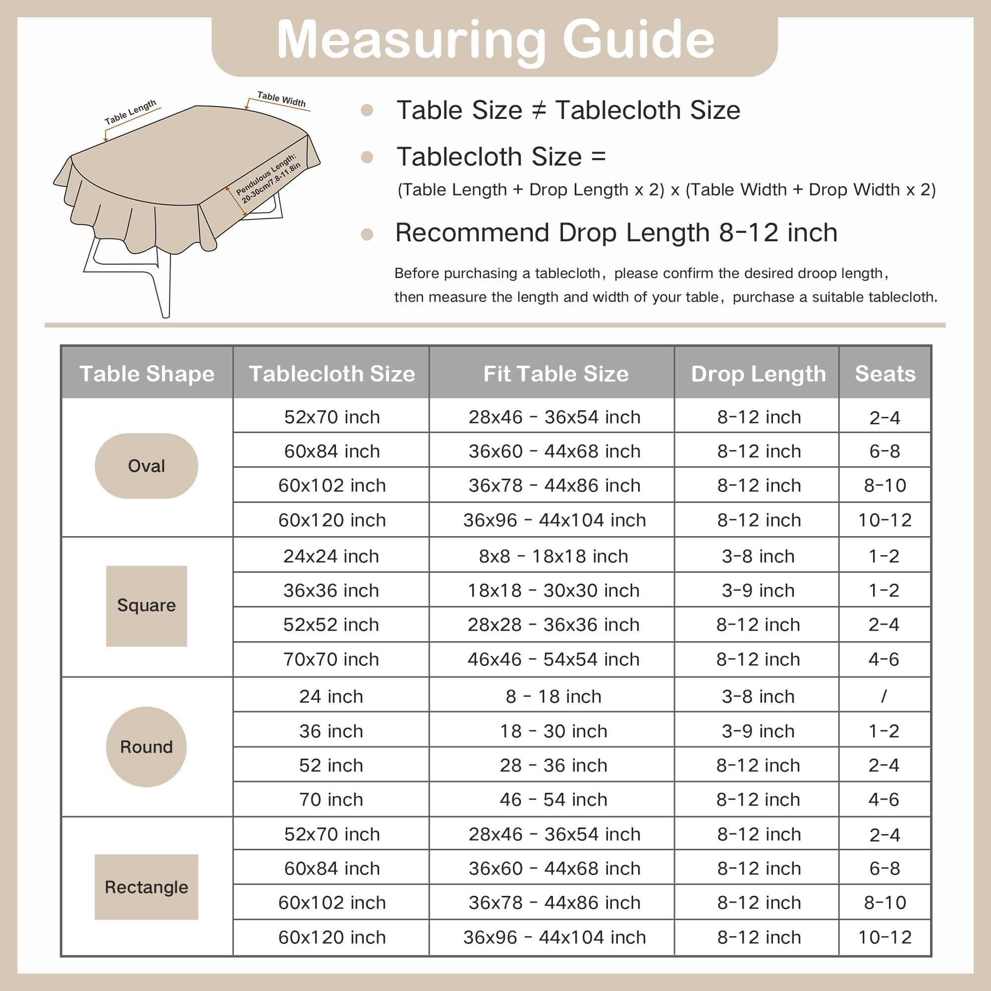 Wolkemer Faux Linen Large Oval Tablecloth Heavy Duty Wrinkle Resistant Fabric Table Cloths 60 x 120 Inch Flaxen Farmhouse Rustic