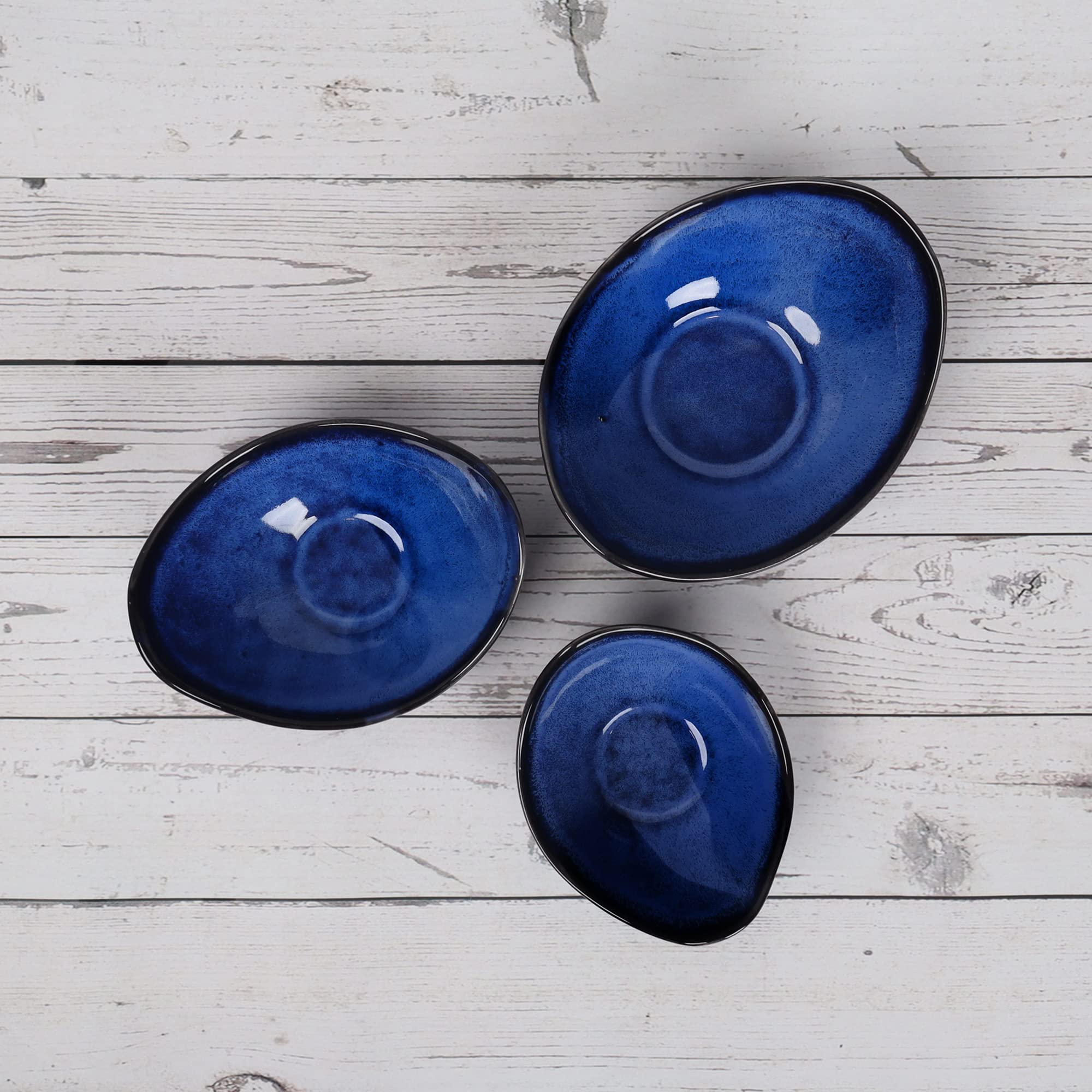 SKOBELOFF Blue Ceramic Serving Bowls For Cookies, Dry Fruits, Sweets And Other Snacks Platter Set Of 3, 1000 milliliter