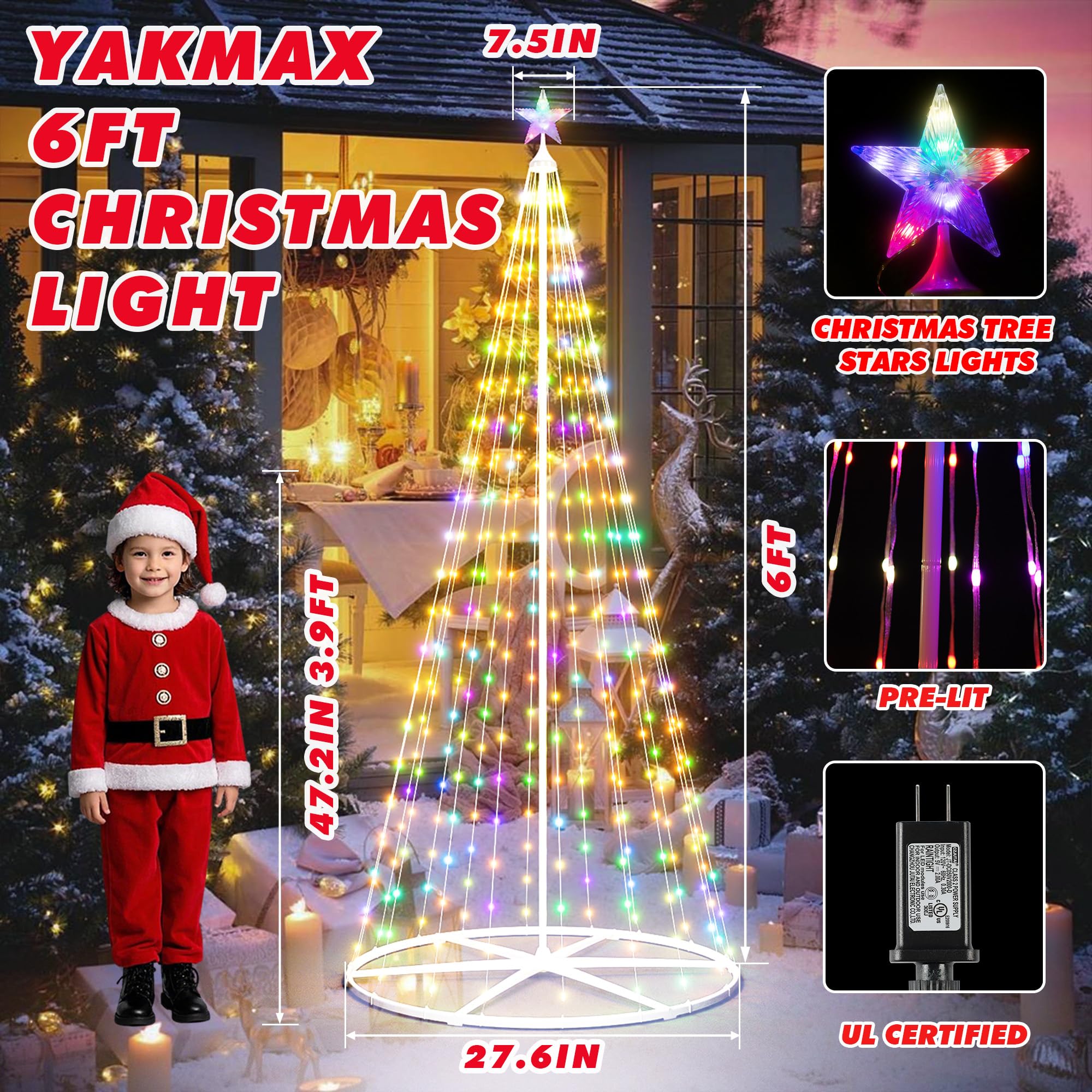 Yakmax 3-Pack Smart Outdoor Lighted Christmas Trees, LED Color Changing, Remote & APP Control, Multicolor, Model SDS-150-F