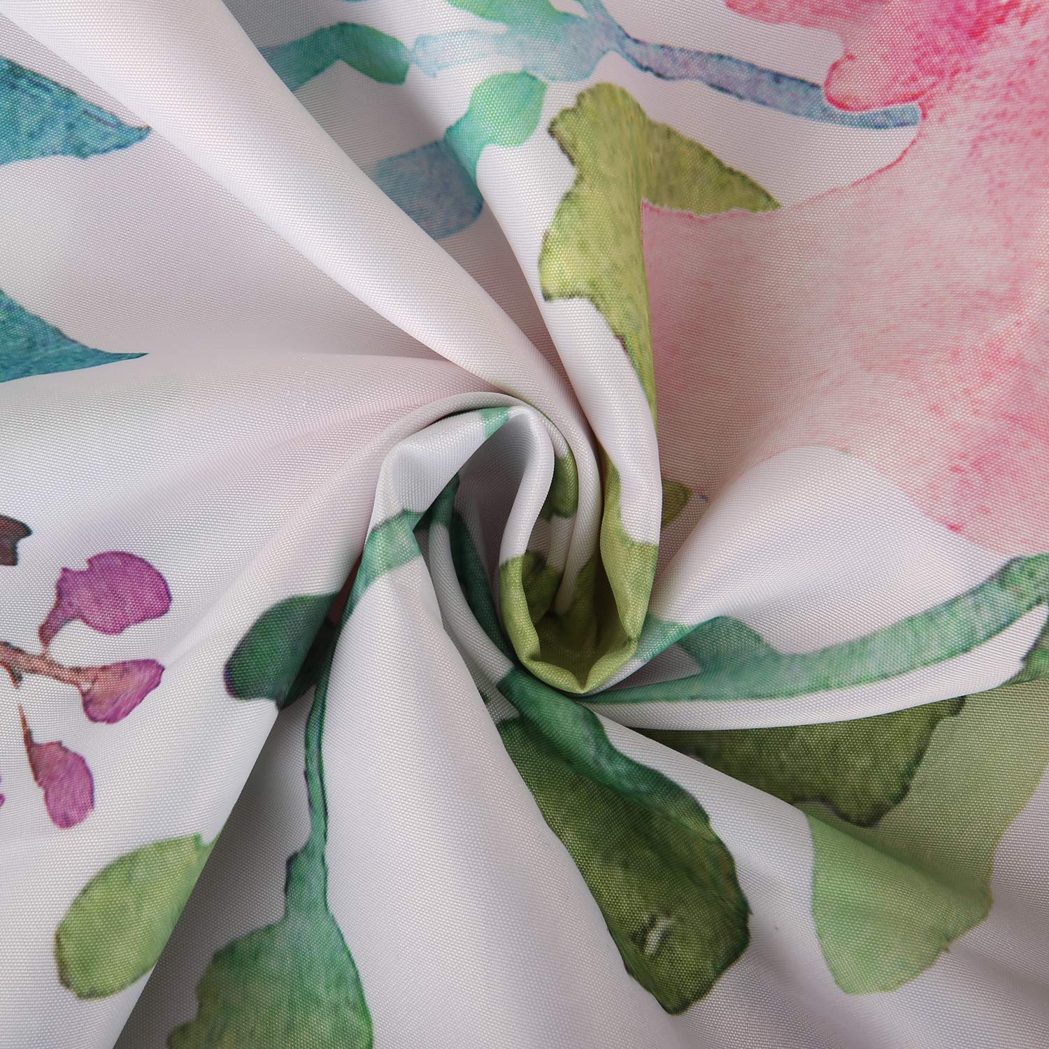 Livilan Pink Floral Shower Curtain, Flowers With Green Leaf Fabric Bathroom Curtains Set With Hooks, Blue And Pink Shower Curtai