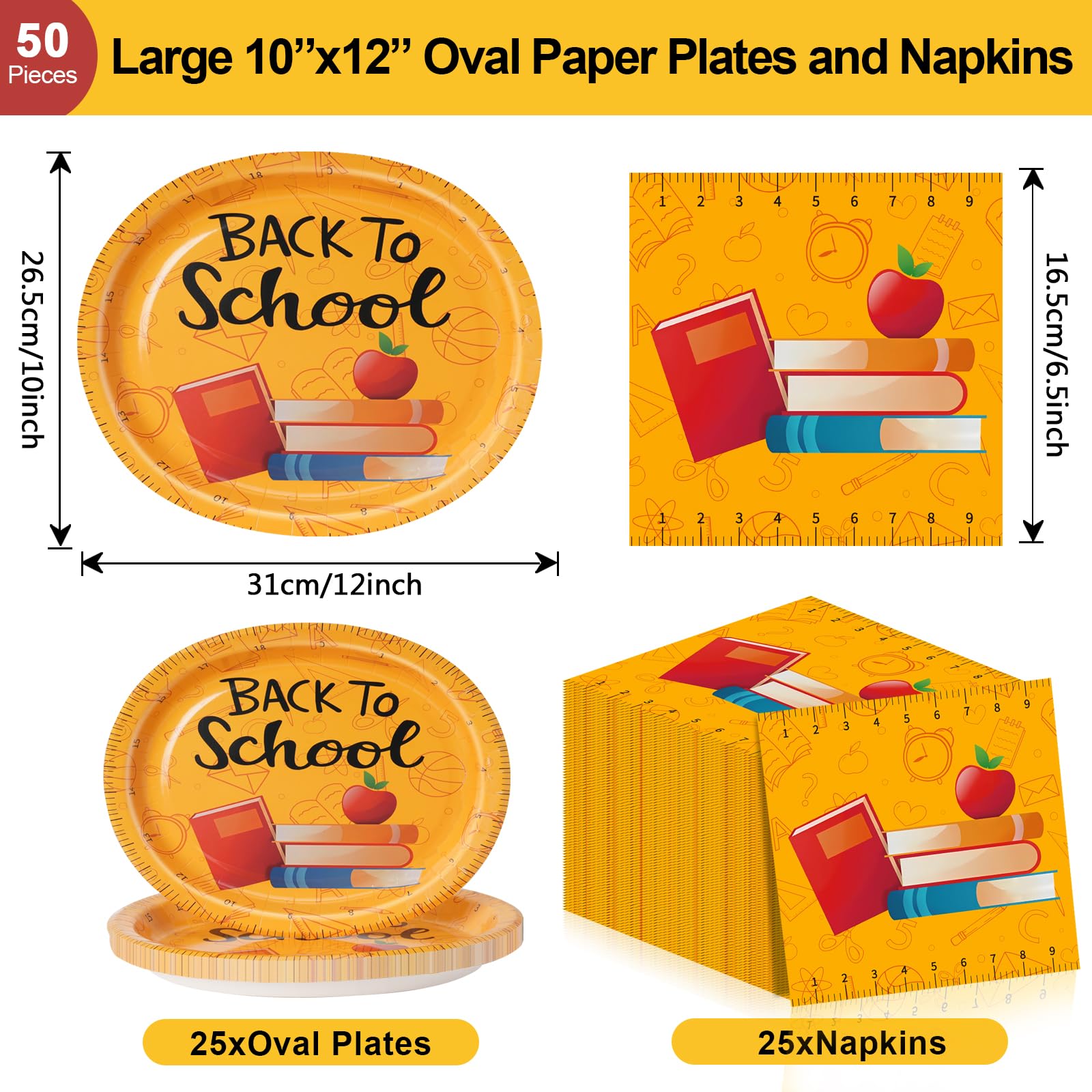 Dereinwo 50Pcs Thanksgiving Large 12 x 10 Oval Paper Plates and Napkins Disposable Heavy Duty Paper Plates and Napkins for Thank