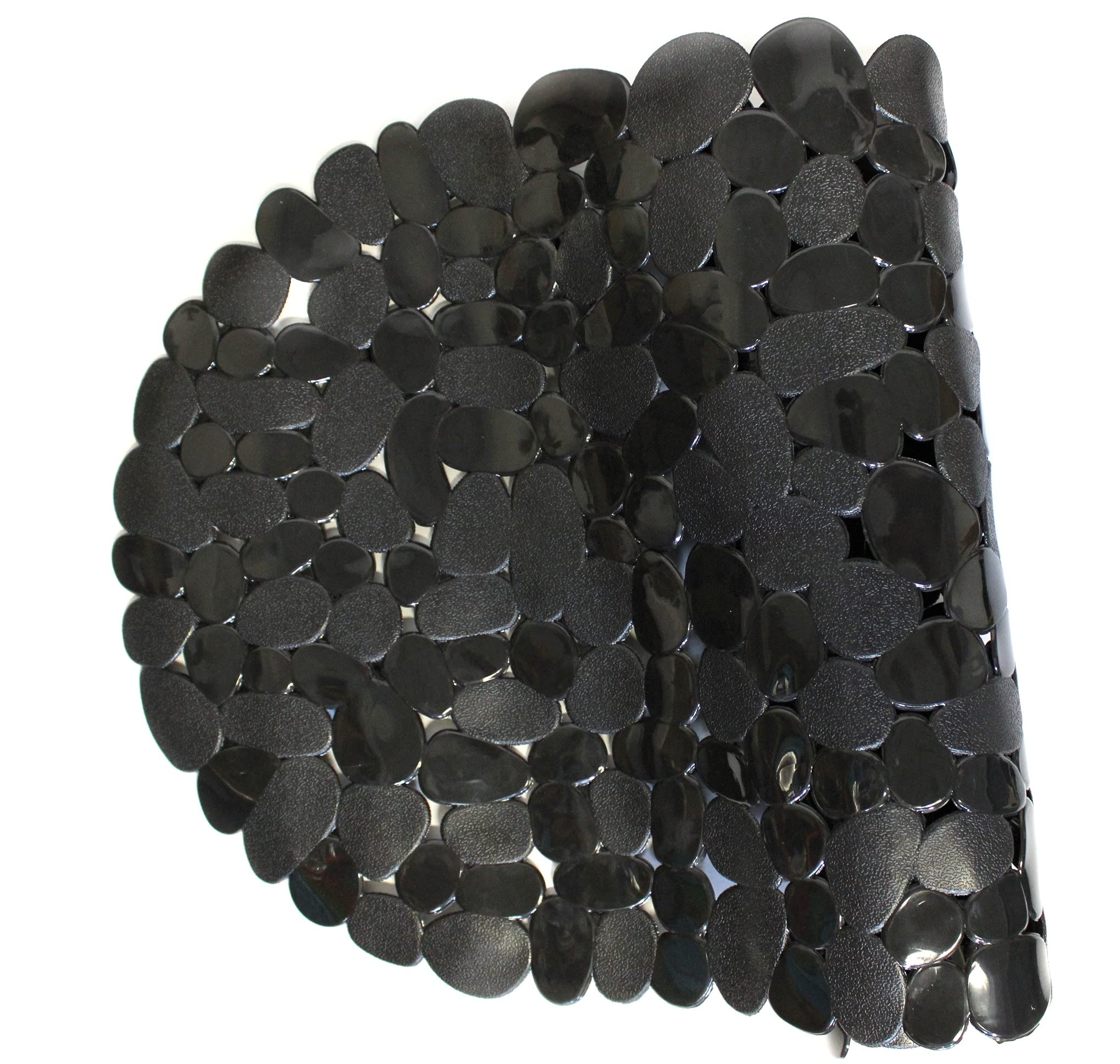 Dependable Industries Inc. Essentials Luxury Pebble Oval Bath Mat, 27'' X 14'' - Elegant Black, Anti-Slip Pvc With Secure Suctio