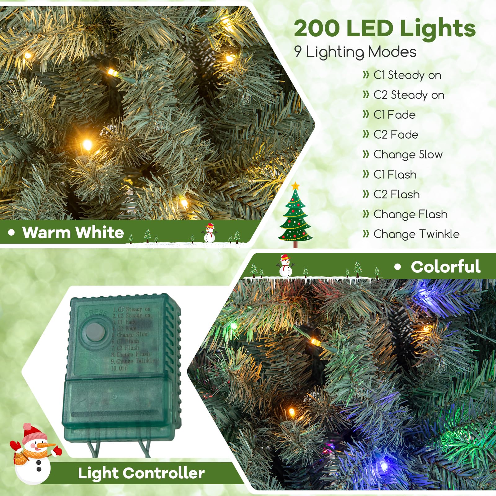 GOFLAME 6.5FT Pre-Lit Pencil Christmas Tree, Hinged Artificial Xmas Tree with 556 Branch Tips, 200 LED Lights, 9 Lighting Modes