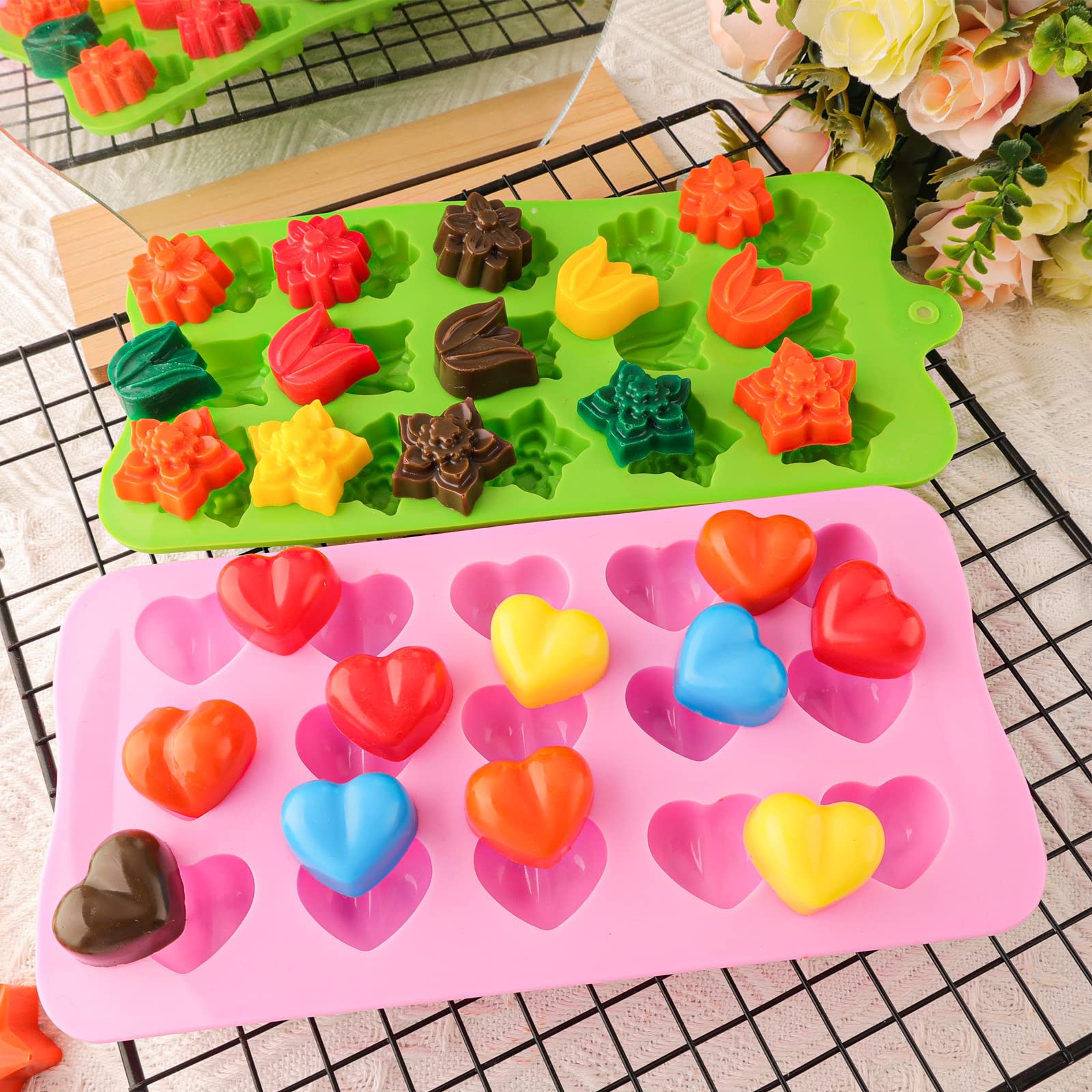 Shaped Chocolate Molds Flower Silicone Molds Heart Shaped Molds Five-Pointed Star Silicone Bakeware Mold Flower Heart Shaped Diy