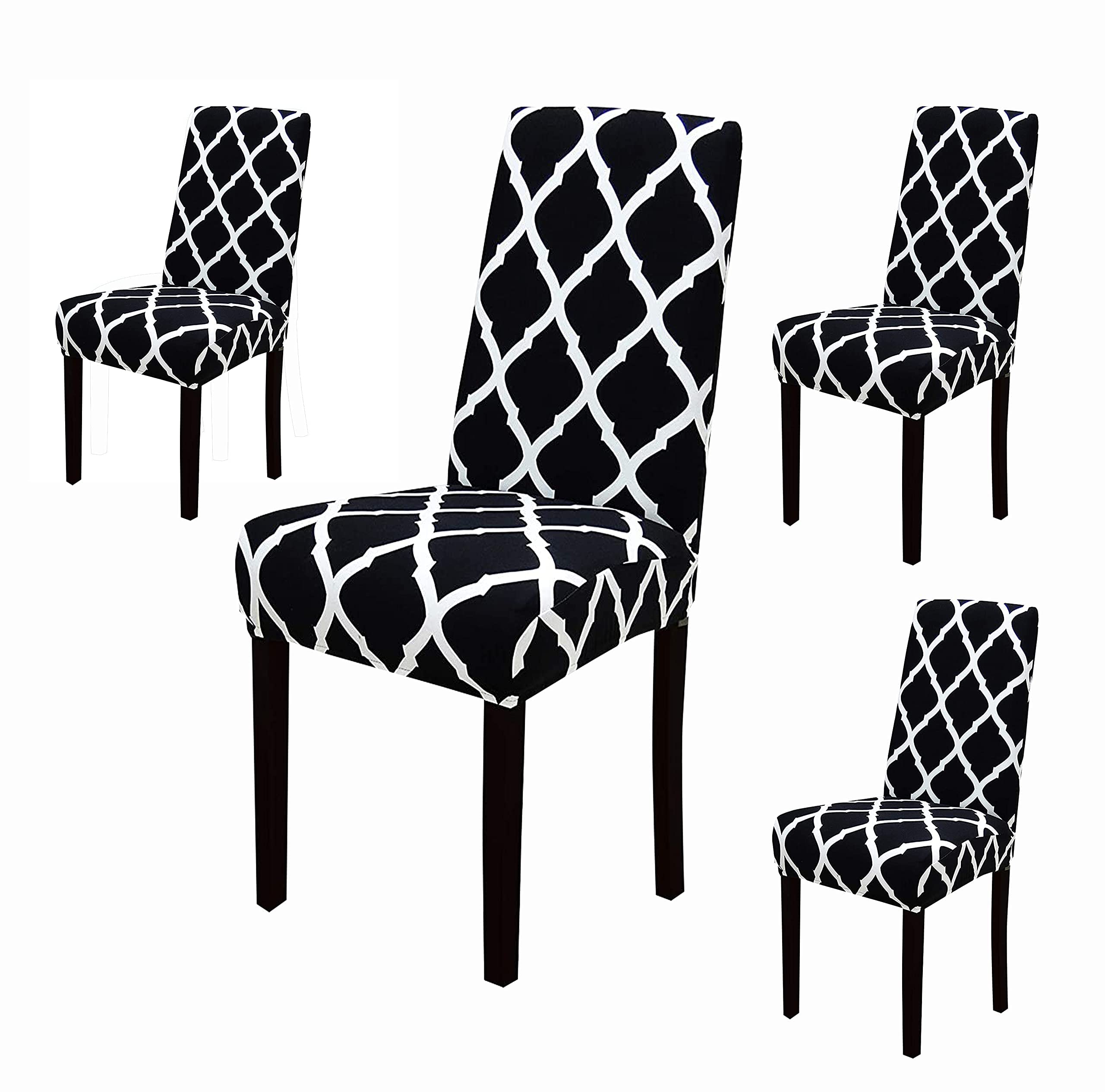 House Of Quirk Polyester Elastic Chair Cover Stretch Removable Washable Short Dining Chair Cover Protector Seat Slipcover (4 Cov