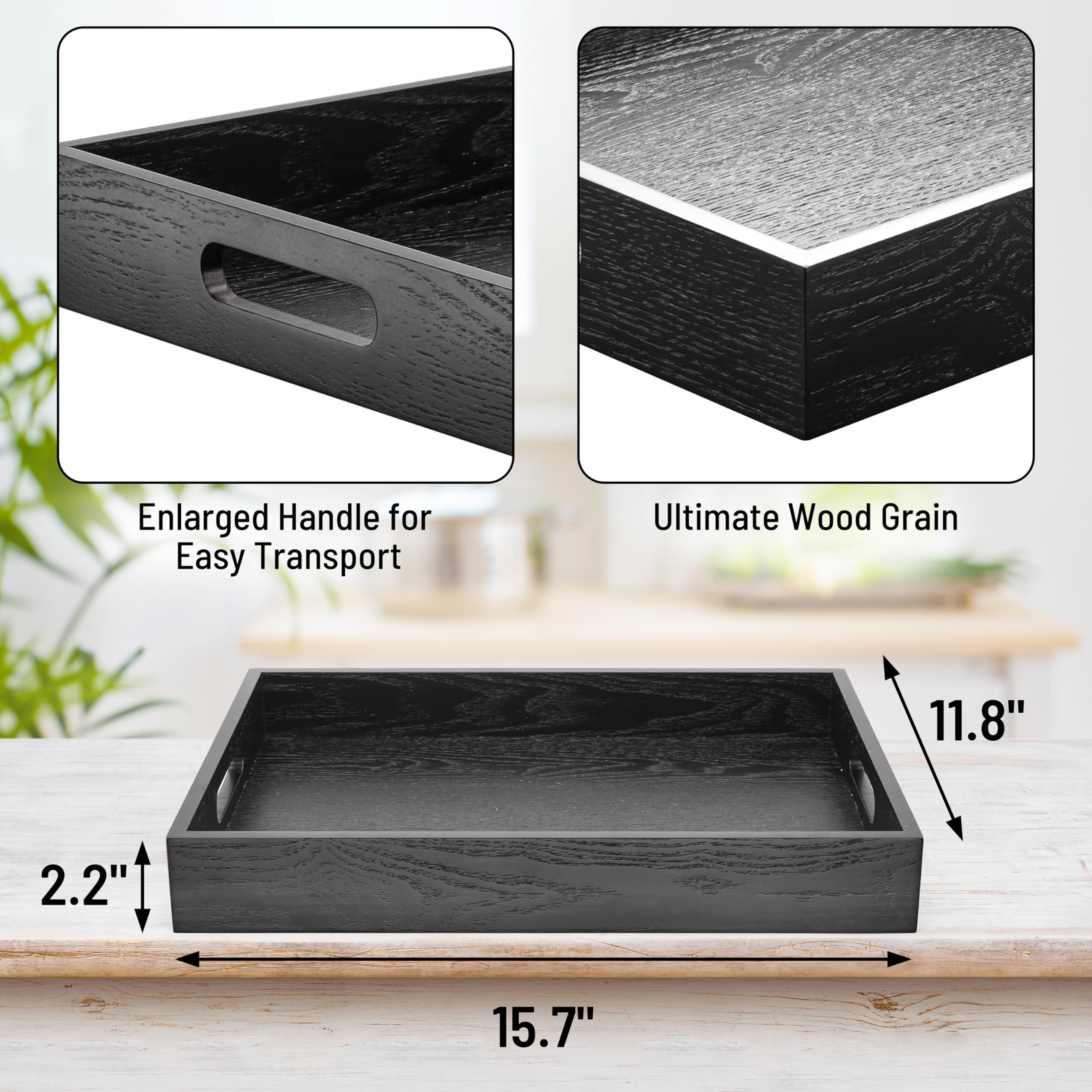 Atzymolin Wood Serving Tray With Handles, Home Decorative Wooden Rectangle Ottoman Decor Platter Vanity Tray For Breakfast Dinne