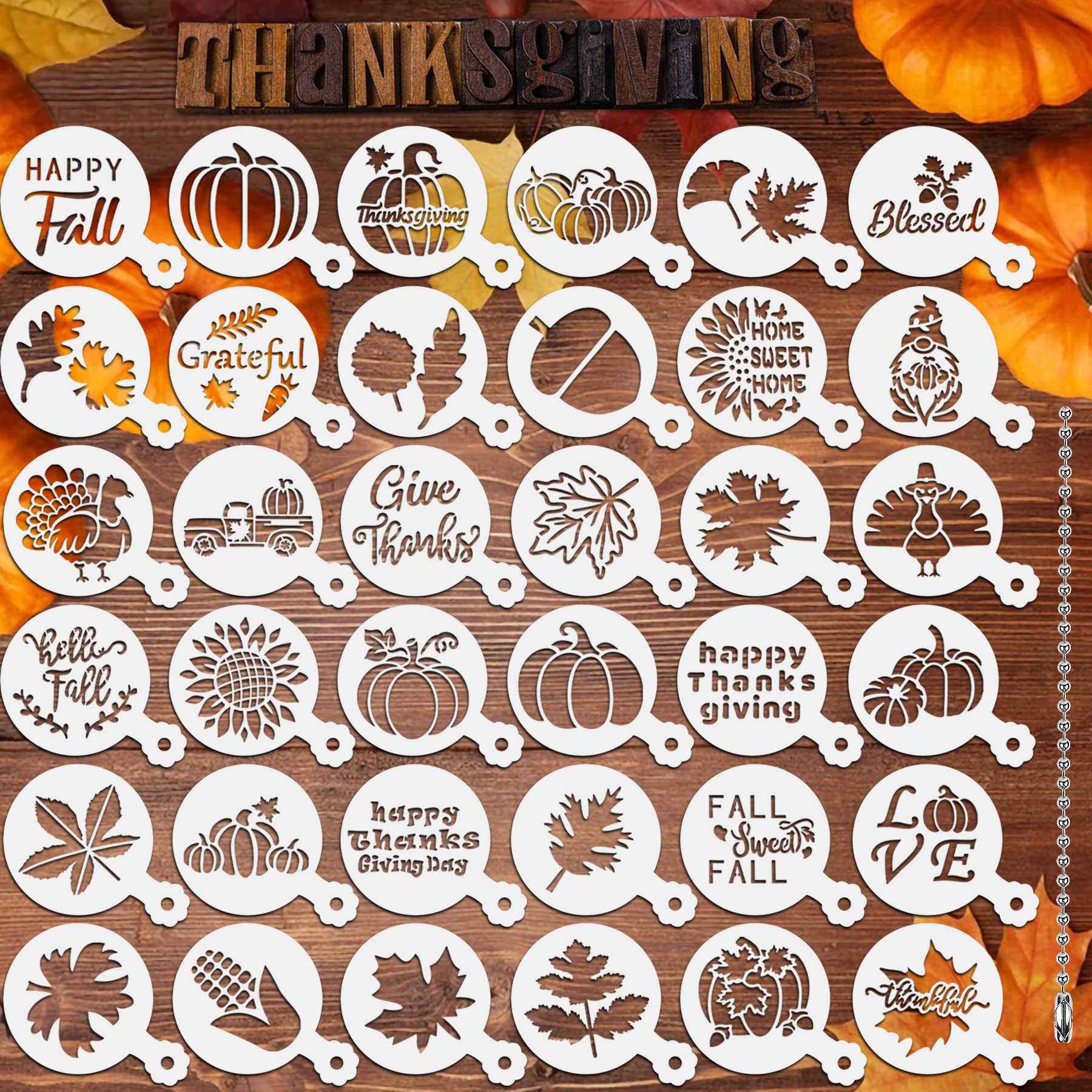 JULBEAR 36 Pieces Thanksgiving Stencils Fall Reusable Cookie Cake Stencils Templates Mold Tools for Decorating Autumn Holiday Ca