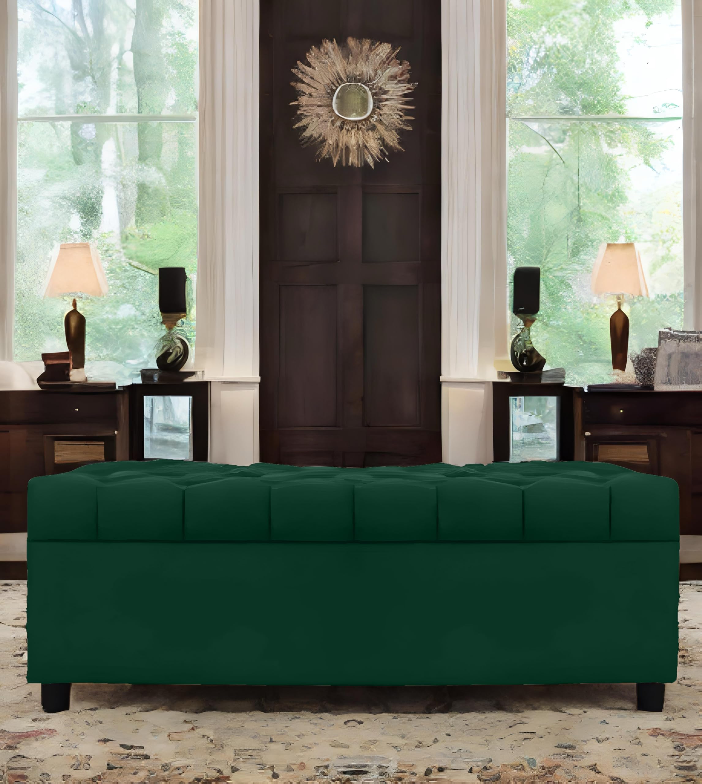 Amata Eagle 2 Seater Ottoman/Pouffe Green Suede Velvet Fabric Perfect For Home Living Office Room And Guests (Green 3, 2 Seater)