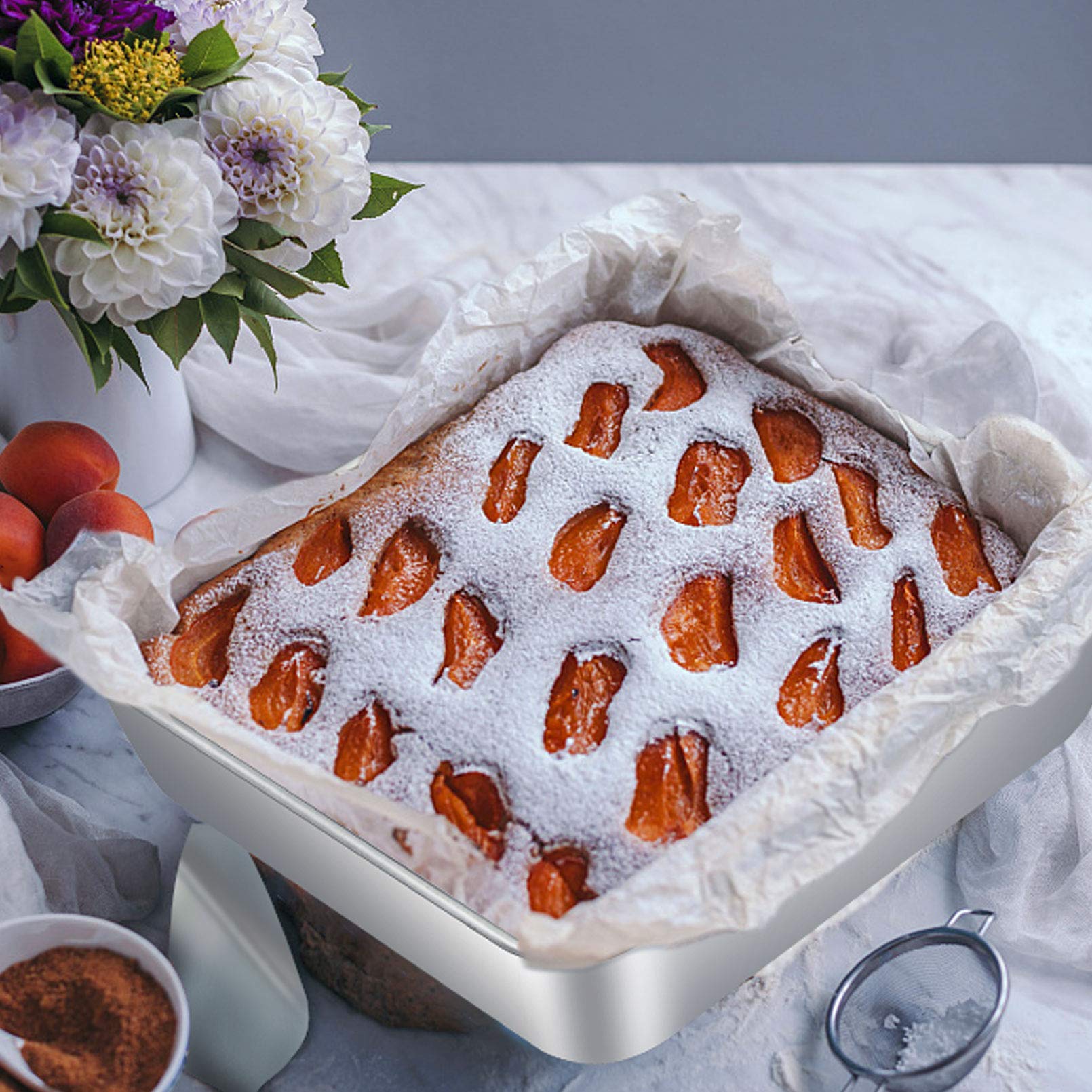 Teamfar 8 Inch Square Baking Pan, Square Cake Pan Stainless Steel Square Cake Brownie Pan For Baking Roasting Serving, Healthy &