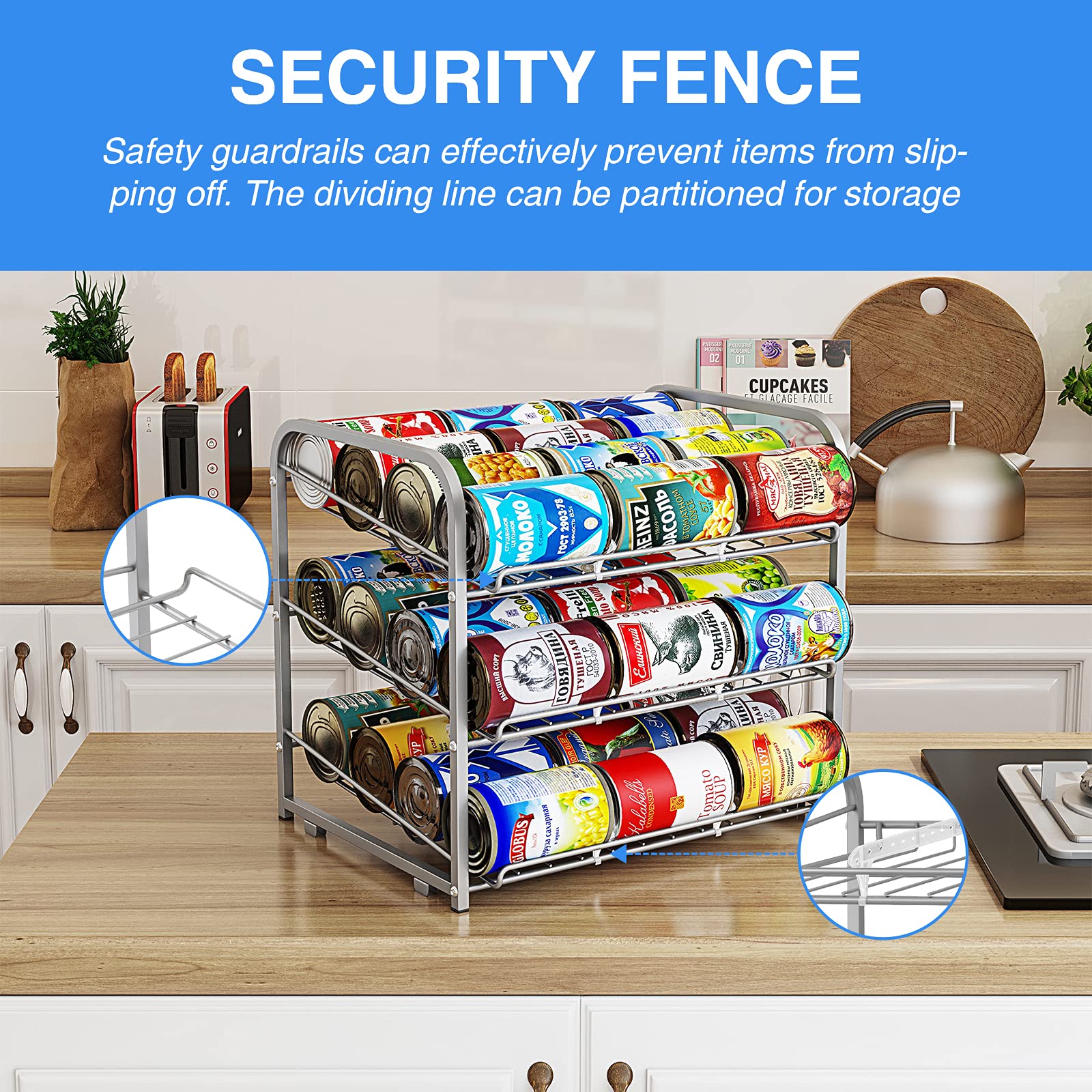 Aiyaka Can Rack Organizer, 3 Tier Stackable Can Storage Dispenser, For Food Storage, Kitchen Cabinets Or Pantry, Storage For 36