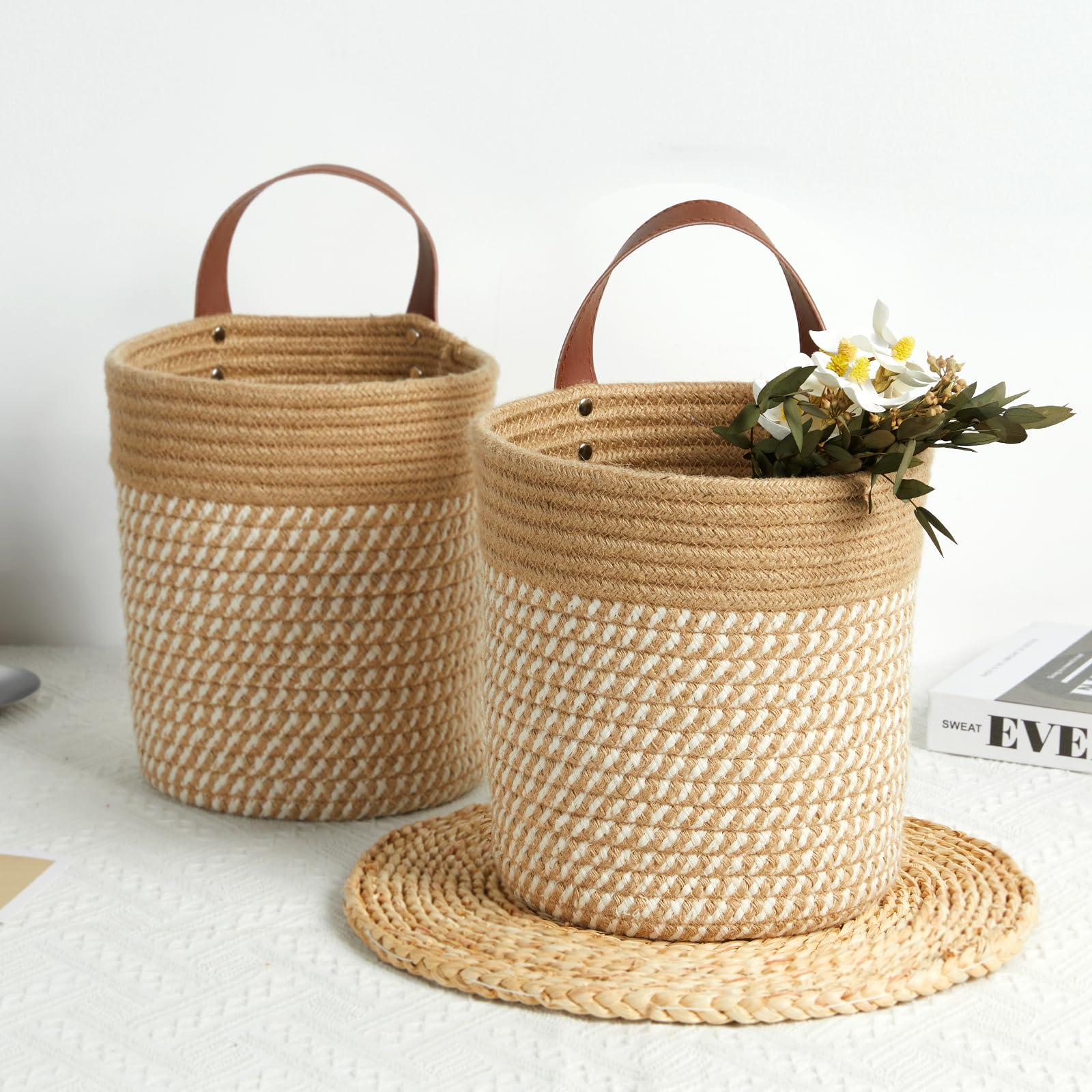 Dullemelo Wall Hanging Basket 7 X 8 Inches Hanging Storage Baskets For Decor, Set Of 2 Woven Storage Baskets,Wall Baskets For St