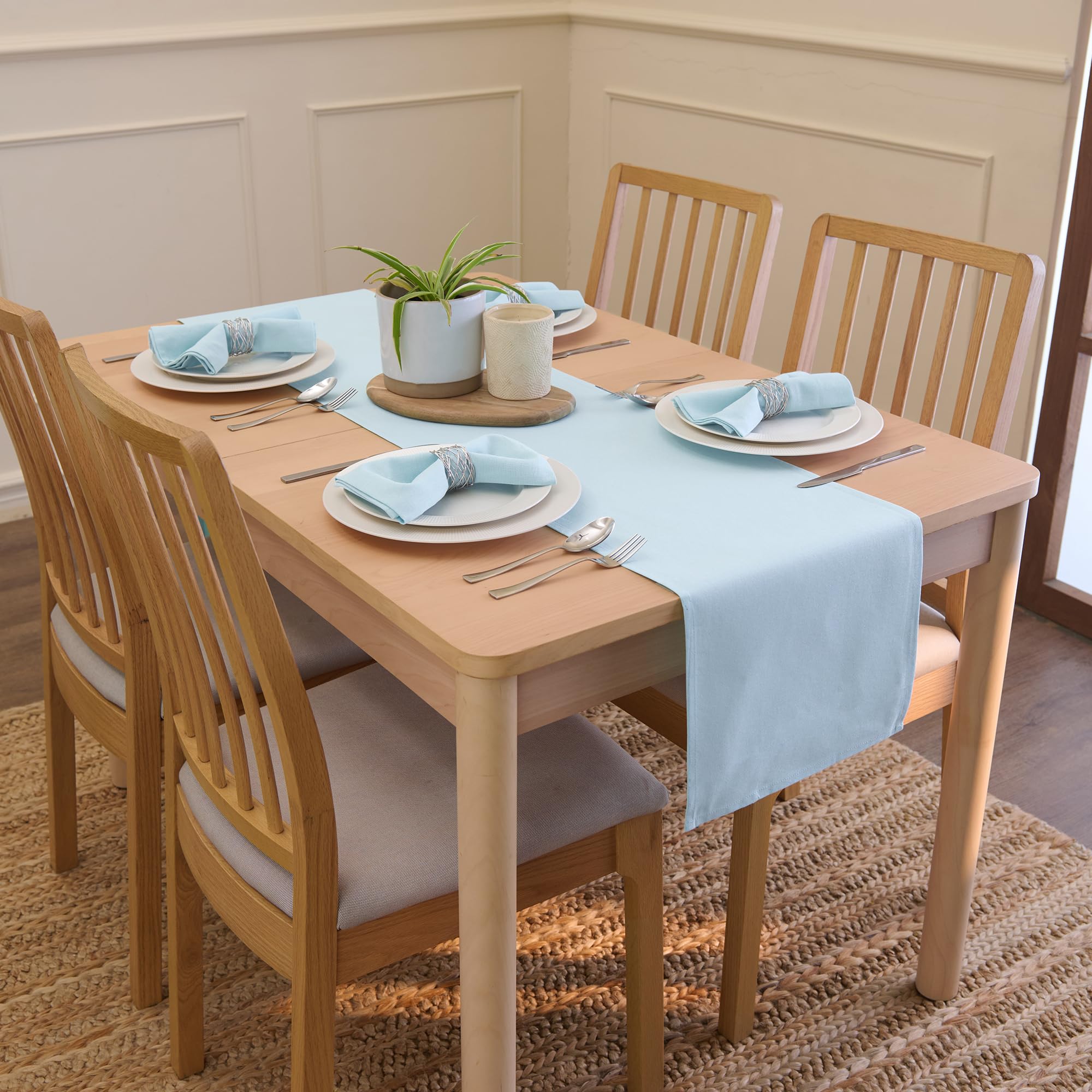 Encasa Homes Table Runner For 6 Seater Dining - Ice Blue - Large 13''X72'', 100% Cotton Plain Dyed Solid Colours Decorative Clot