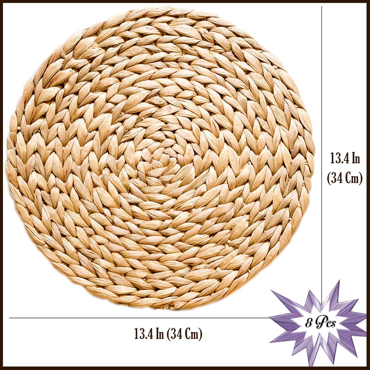 Boho Placemats Set Of 8, Round Placemats For Dining Table, Water Hyacinth Wicker Placemats, Straw Placemats, Round Woven Placema