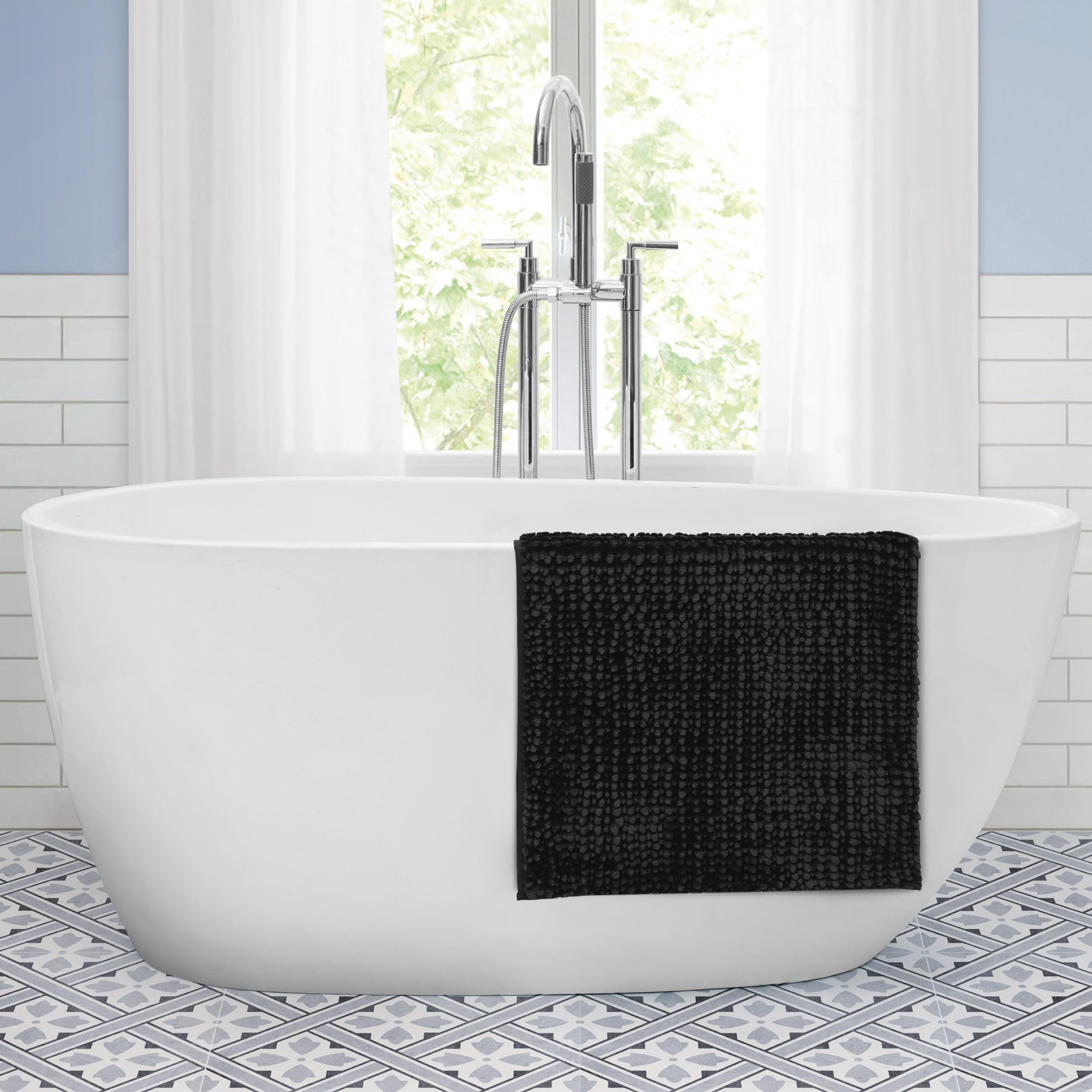 Laura Ashley Butter Chenille Bath Rug, Absorbent Shaggy Bathroom Mat, Non Slip Plush Carpet Rugs For Tub And Sink - 2 Piece (17'