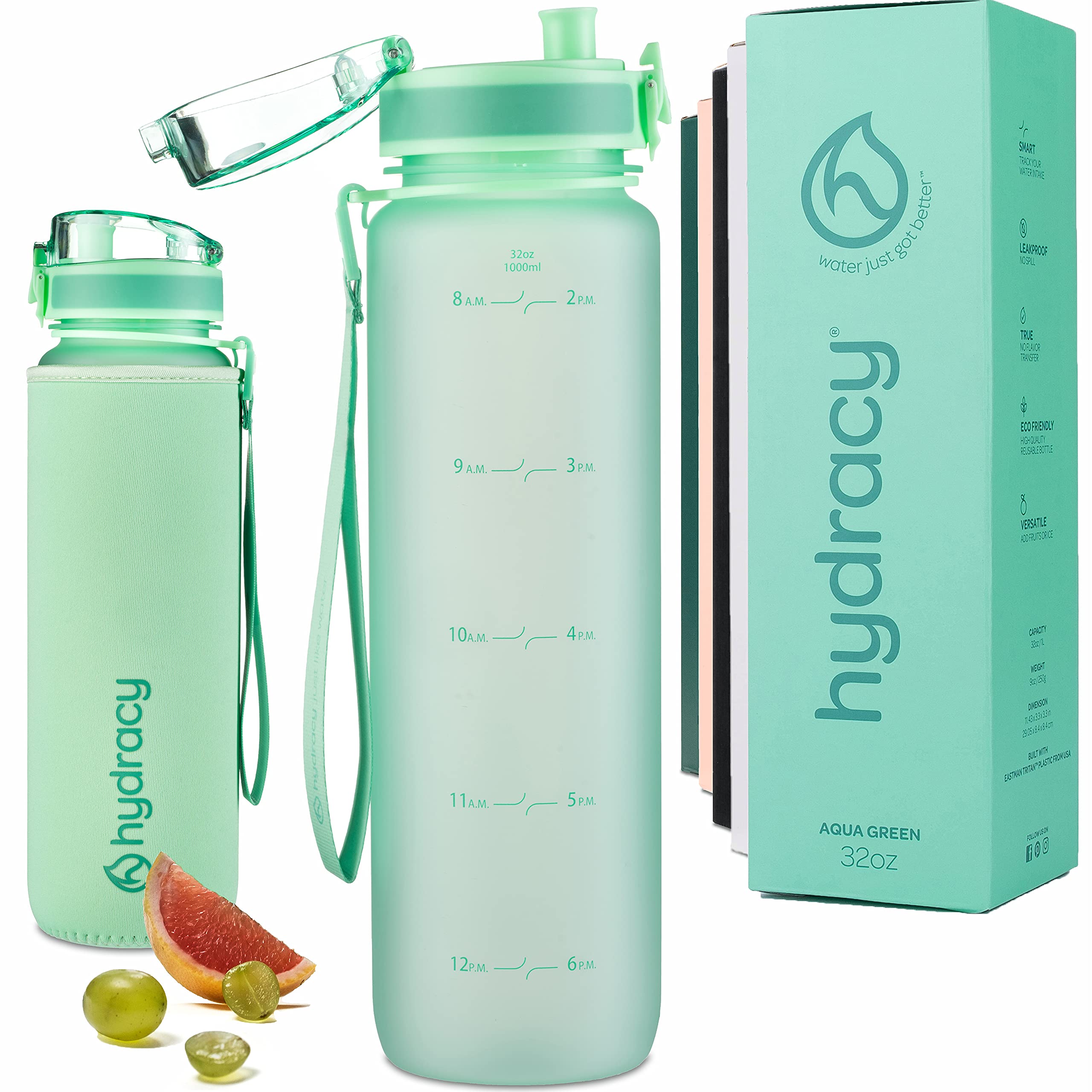 Hydracy Water Bottle With Time Marker -Large 32Oz Bpa Free Water Bottle & No Sweat Sleeve -Leak Proof Gym Bottle With Fruit Infu