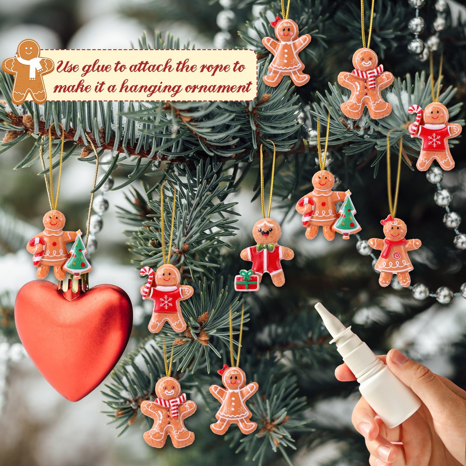 Simgoing 60 Pcs Mini Christmas Gingerbread Man Decorations Set Christmas DIY Craft Accessories Miniature Assorted Flat Back Resi