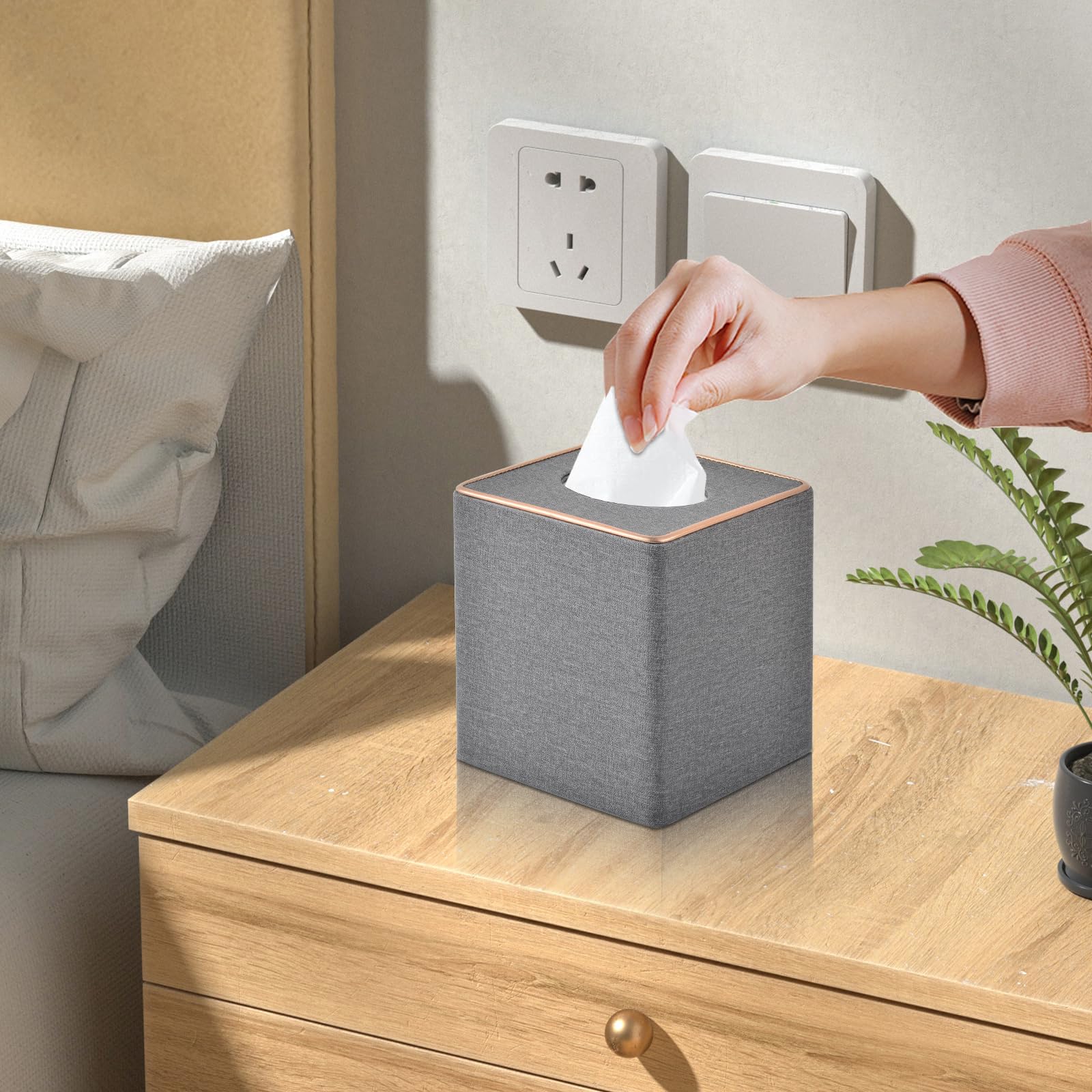 Rhcsz Linen Square Tissue Box Holder Cube Tissue Box Cover-Rosegold Leather Recorate,Napkin Holder Case Dispenser, Tissue Holder