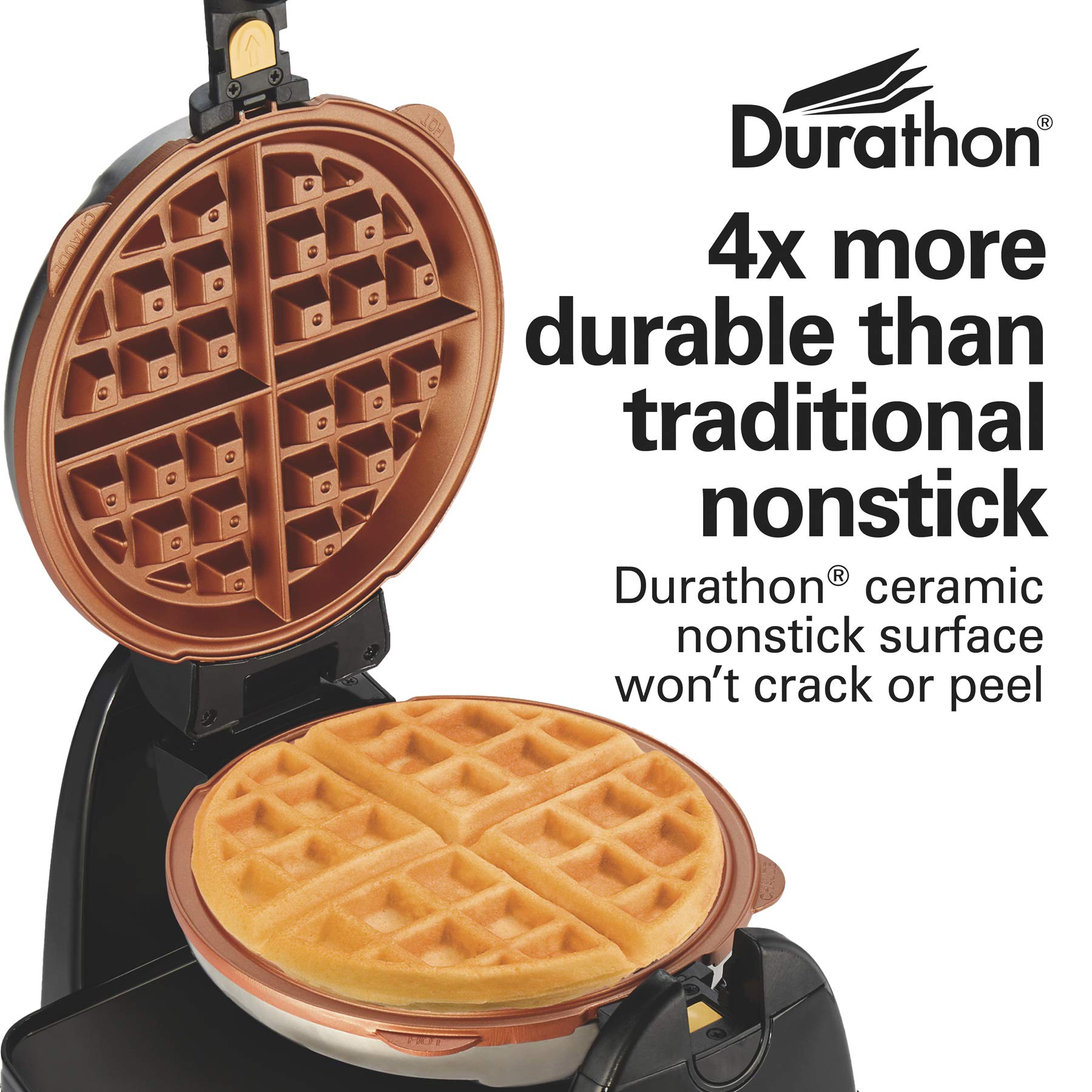 Hamilton Beach 26031 Belgian Waffle Maker With Removable Nonstick Plates, Single Flip, Ceramic Grids, Black