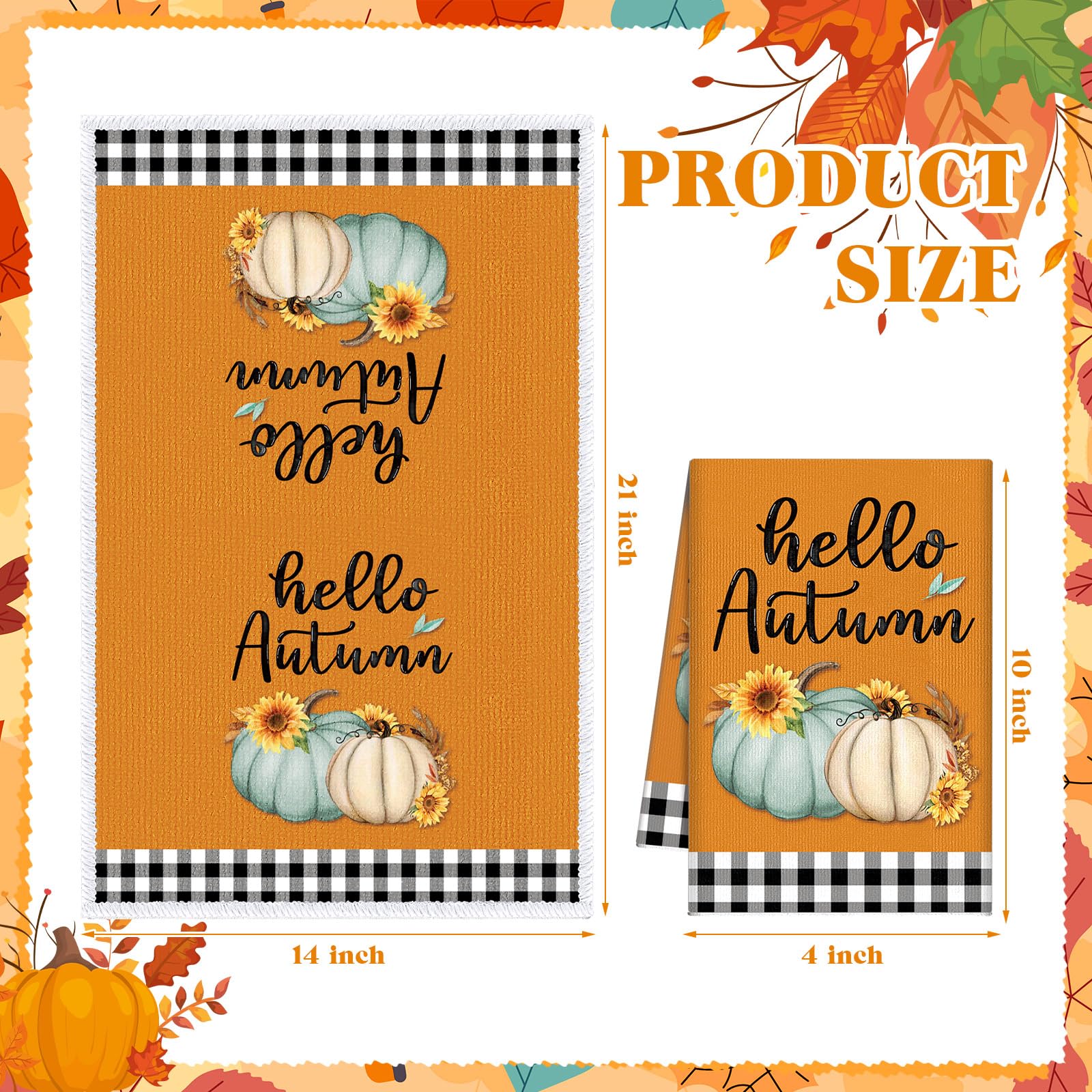 Windkream 6 Pieces Fall Thanksgiving Kitchen Towels Blue Orange Pumpkin Tea Dishtowels Buffalo Plaid Autumn Bathroom Hand Towels