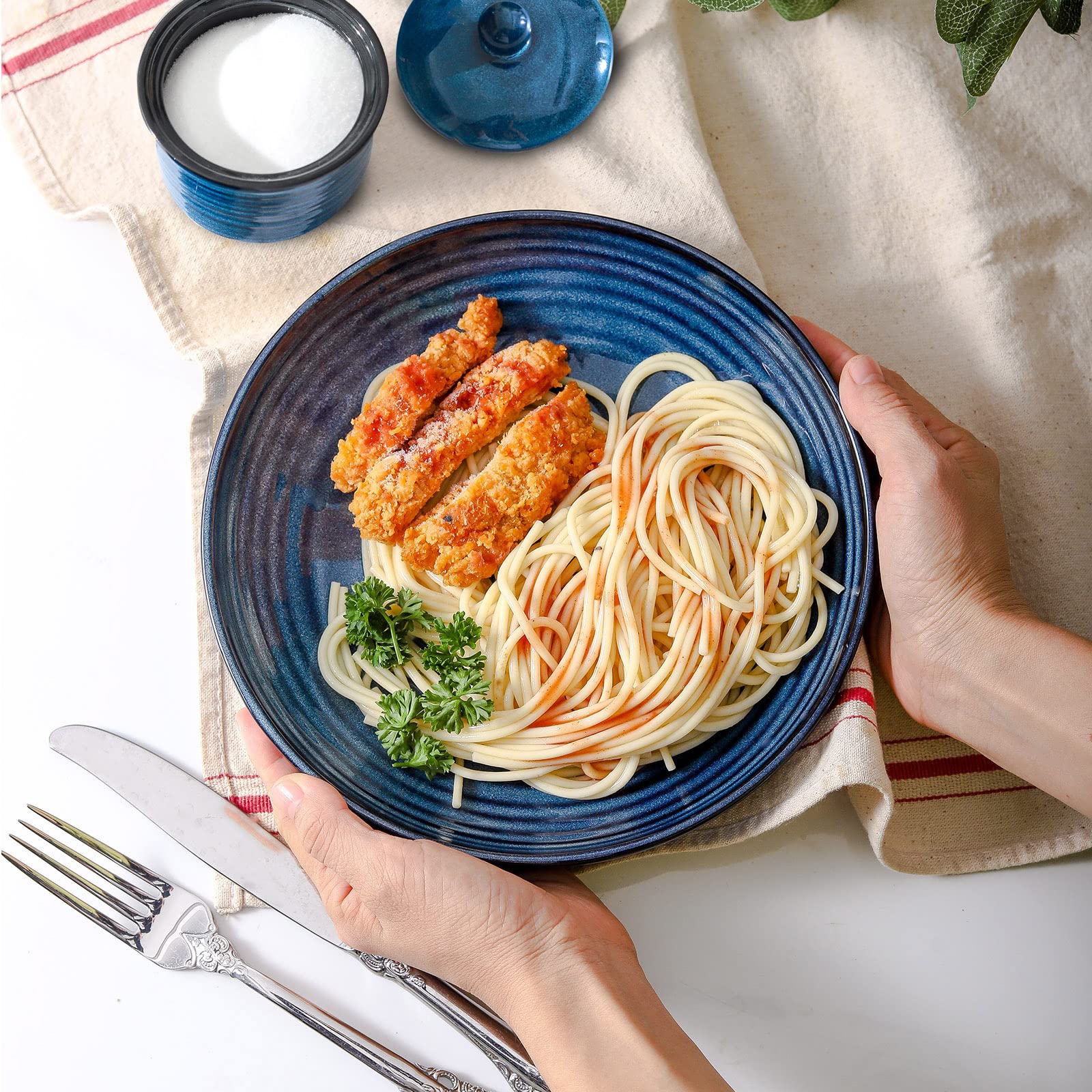 Hasense Ceramic Pasta Bowls Set Of 4, 32 Ounce Salad Serving Bowls For Kitchen, 8.7 Inch Large Shallow Bowls For Pasta Salad Din