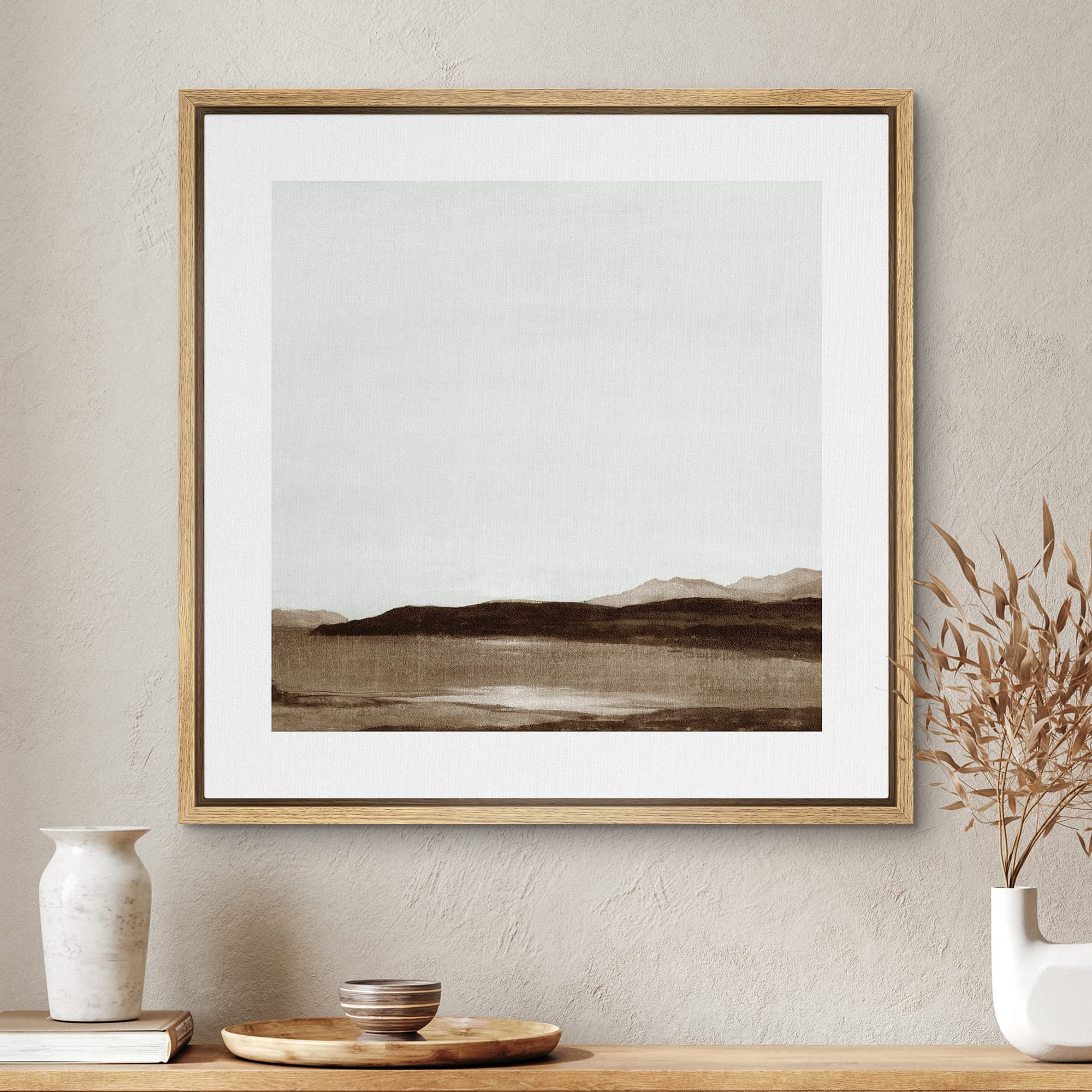 Signwin Framed Canvas Print Wall Art Minimalist Abstract Mountain Landscape View Nature Wilderness Illustrations Fine Art Farmho