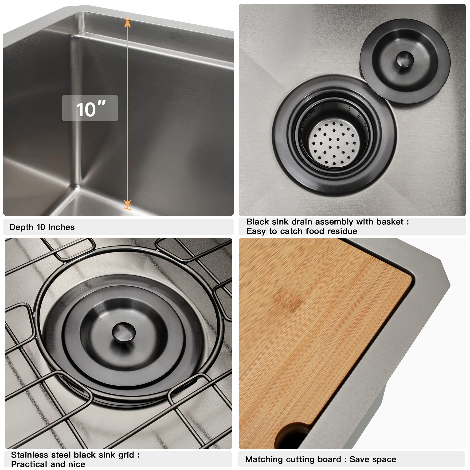 Monsinta Black Bar Sink, Undermount Bar Sink, 15'' X 15'' Small Bar Sink, Rv Sink, 16 Gauge Stainless Steel Workstation Kitchen