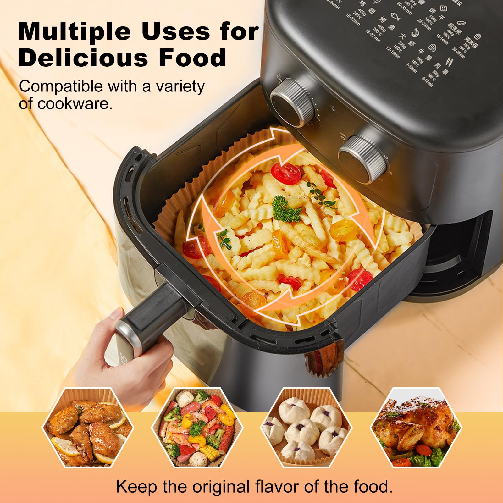 Ctizne Disposable Air Fryer Paper Liners, 125Pcs 9 Inches Large Round Air Fryer Basket Liners, Non-Stick Food Grade Parchment Pa