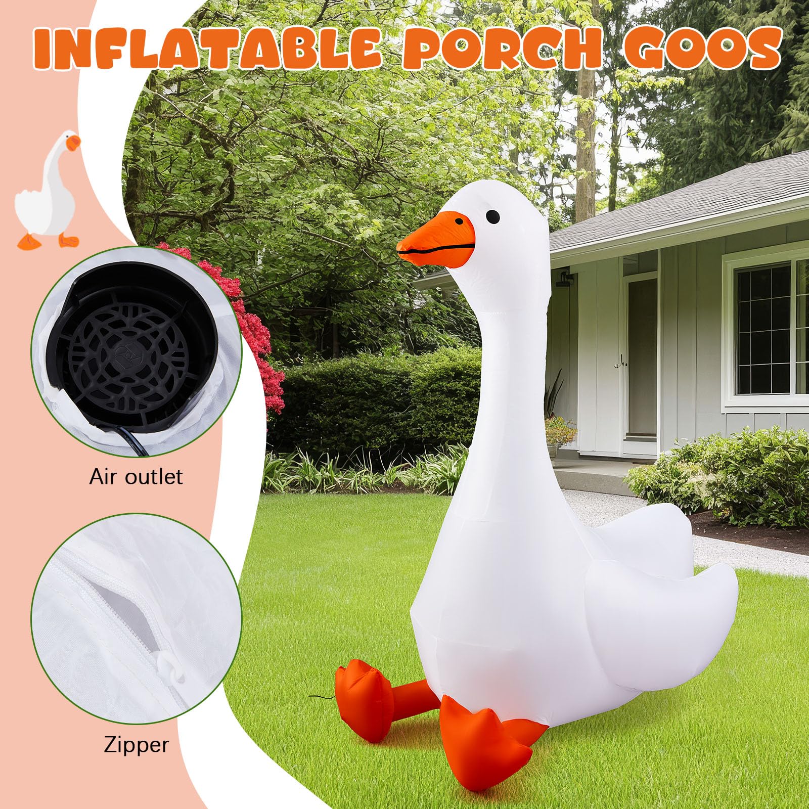 Leyndo 6 ft Christmas Porch Goose Inflatable Outdoor Decoration Large Xmas Cute Silly Goose Blow up Yard Decor with Built-in LED