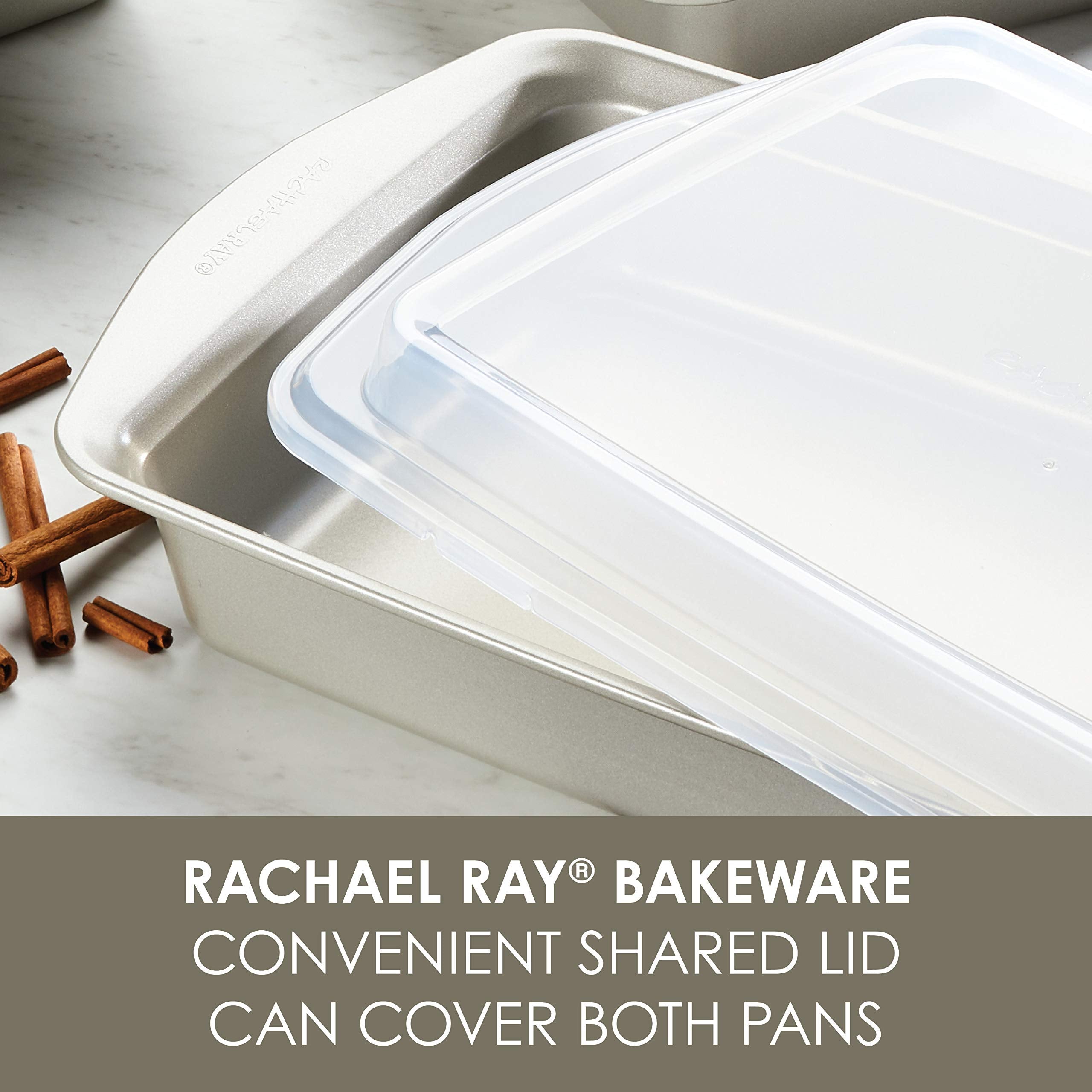 Rachael Ray Nonstick Bakeware Set Without Grips Includes Nonstick Baking Pan With Lid And Muffin Pan / Cupcake Pan - 3 Piece, Si