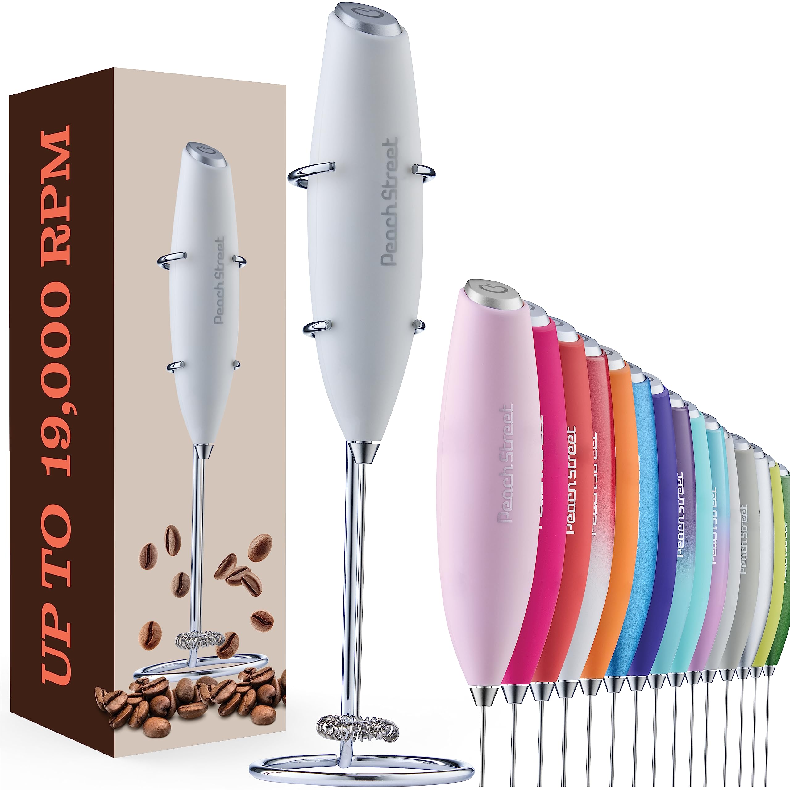 Powerful Handheld Milk Frother, Mini Milk Foamer, Battery Operated Stainless Steel Drink Mixer with Frother Stand