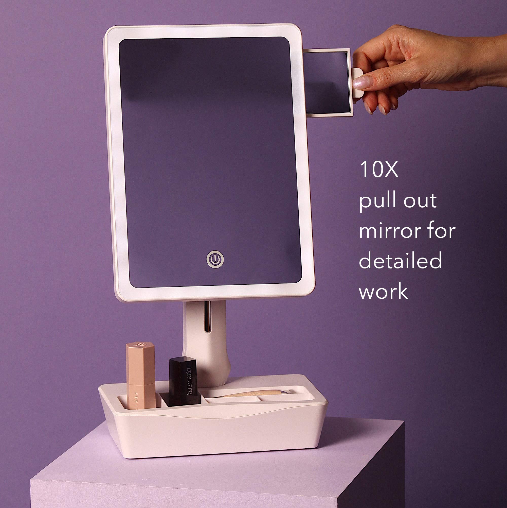 Fancii Led Lighted Large Vanity Makeup Mirror With 10X Magnifying Mirror - Dimmable Natural Light, Touch Screen, Dual Power, Adj
