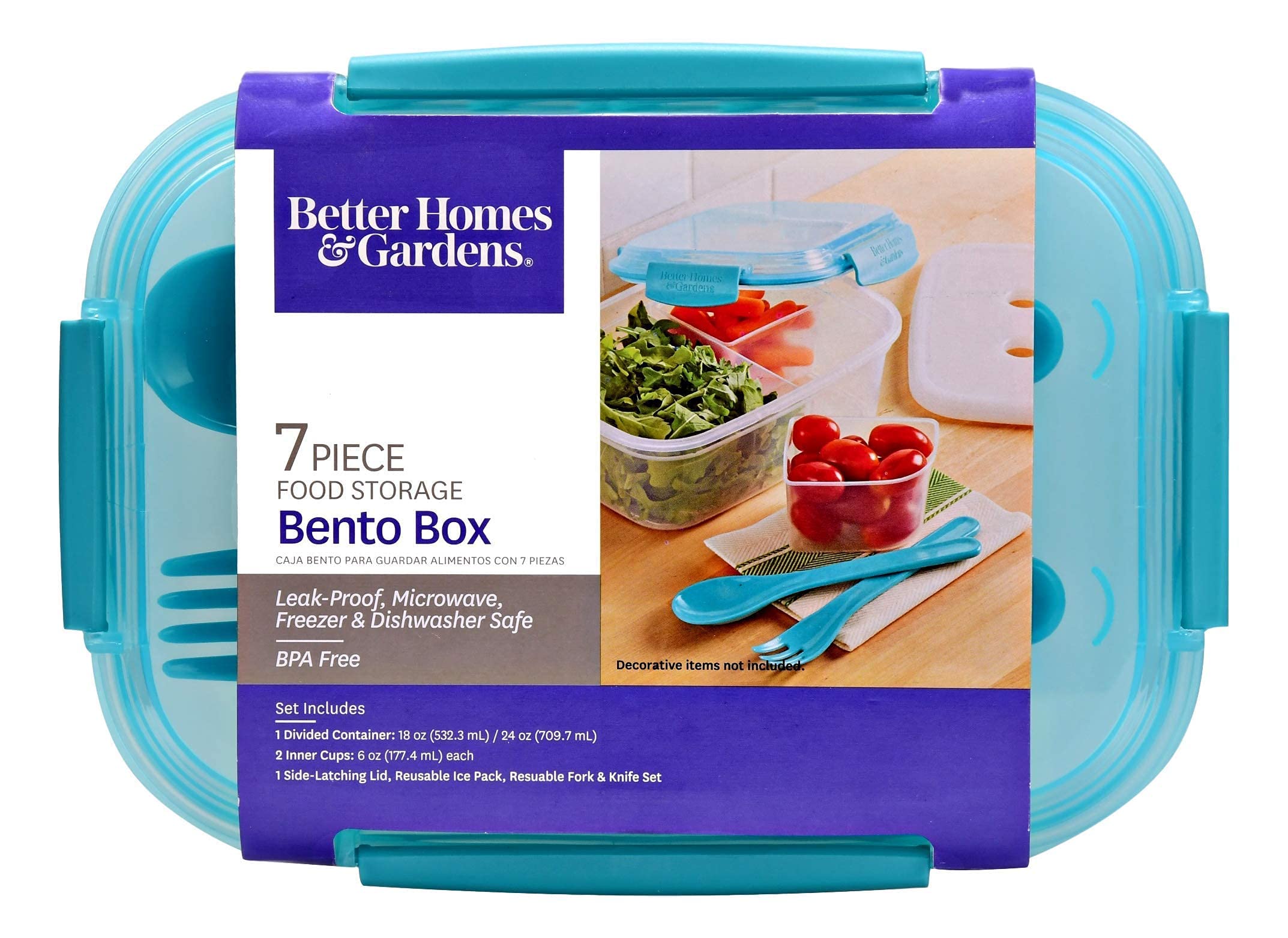 Bento Box 7 Piece (2 Boxes, 8.7 X 6.5 X 3.5 In) Food Storage, Aqua Clear Reusable Dishwasher Microwavable Bpa Free