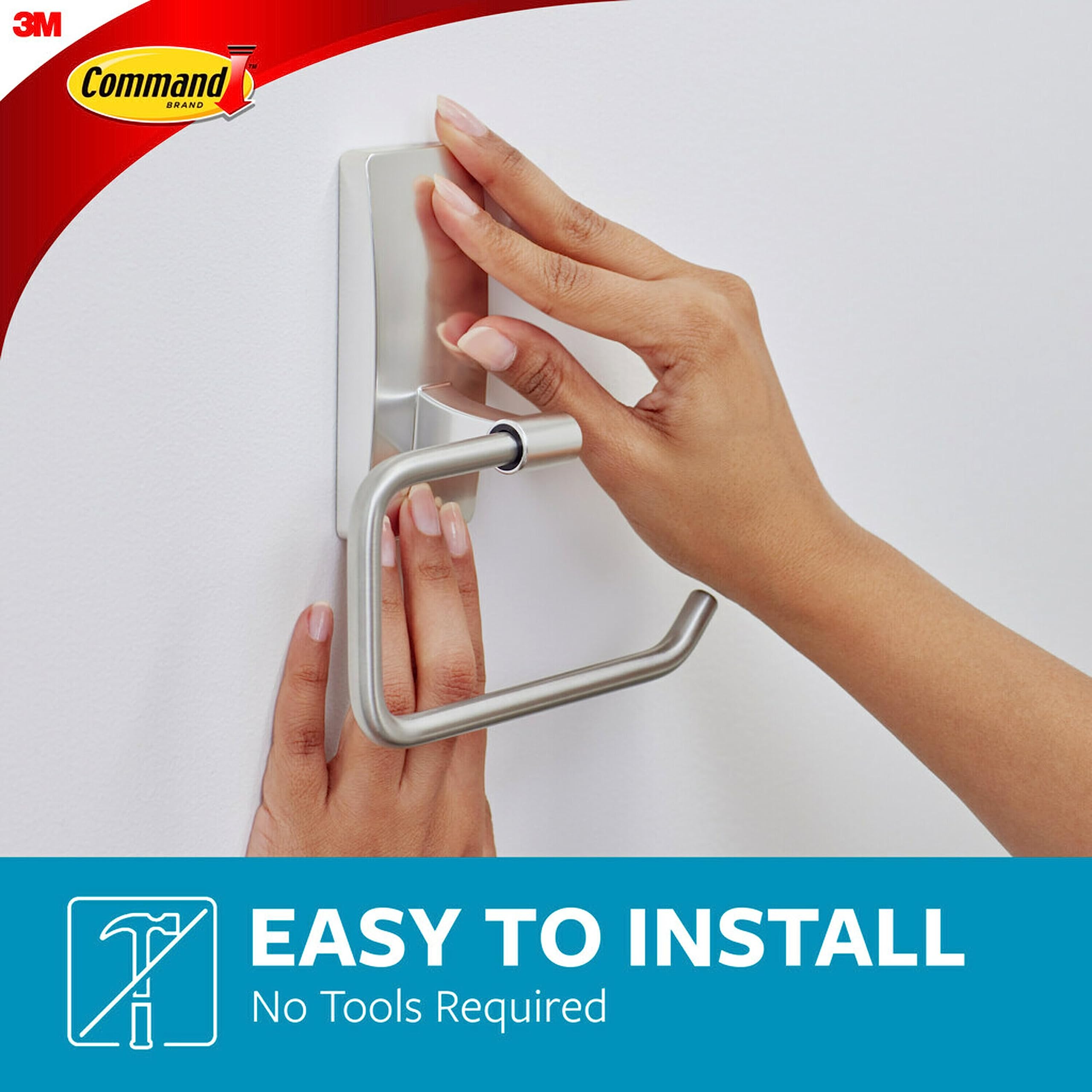 Command Toilet Paper Holder Satin Nickel With Water Resistant Command Strips, Rust Resistant Bathroom Organizer