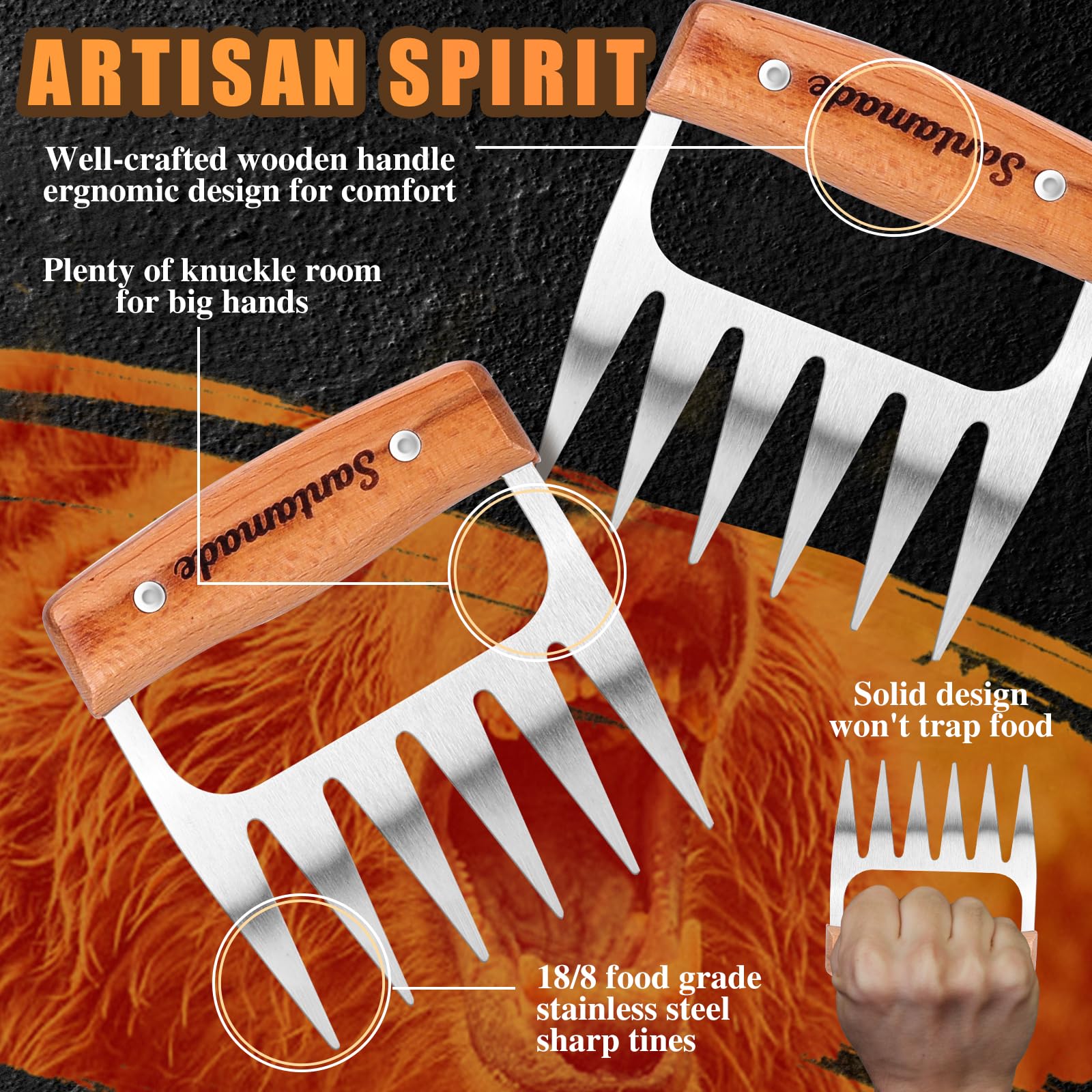 Santamade Meat Shredder Claws - Stainless Steel Meat Claws For Pulled Pork, Shredded Chicken, Bear Claws For Shredding Meat, Gri