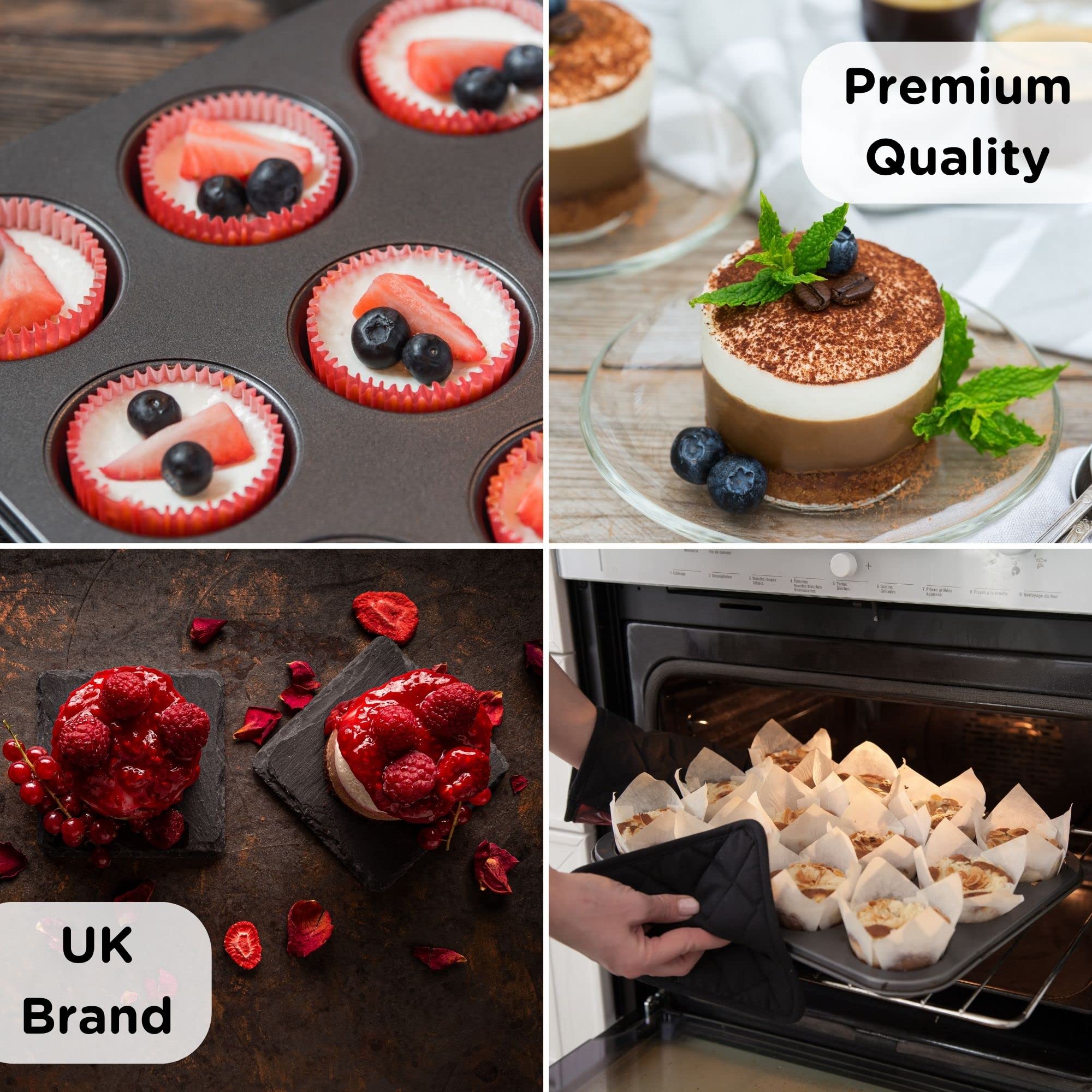 Wrenbury Pro Mini Cheesecake Pans Removable Bottom 12 Hole - Heavy Gauge Carbon Steel Muffin Cupcake Pan Loose Bottom Springform