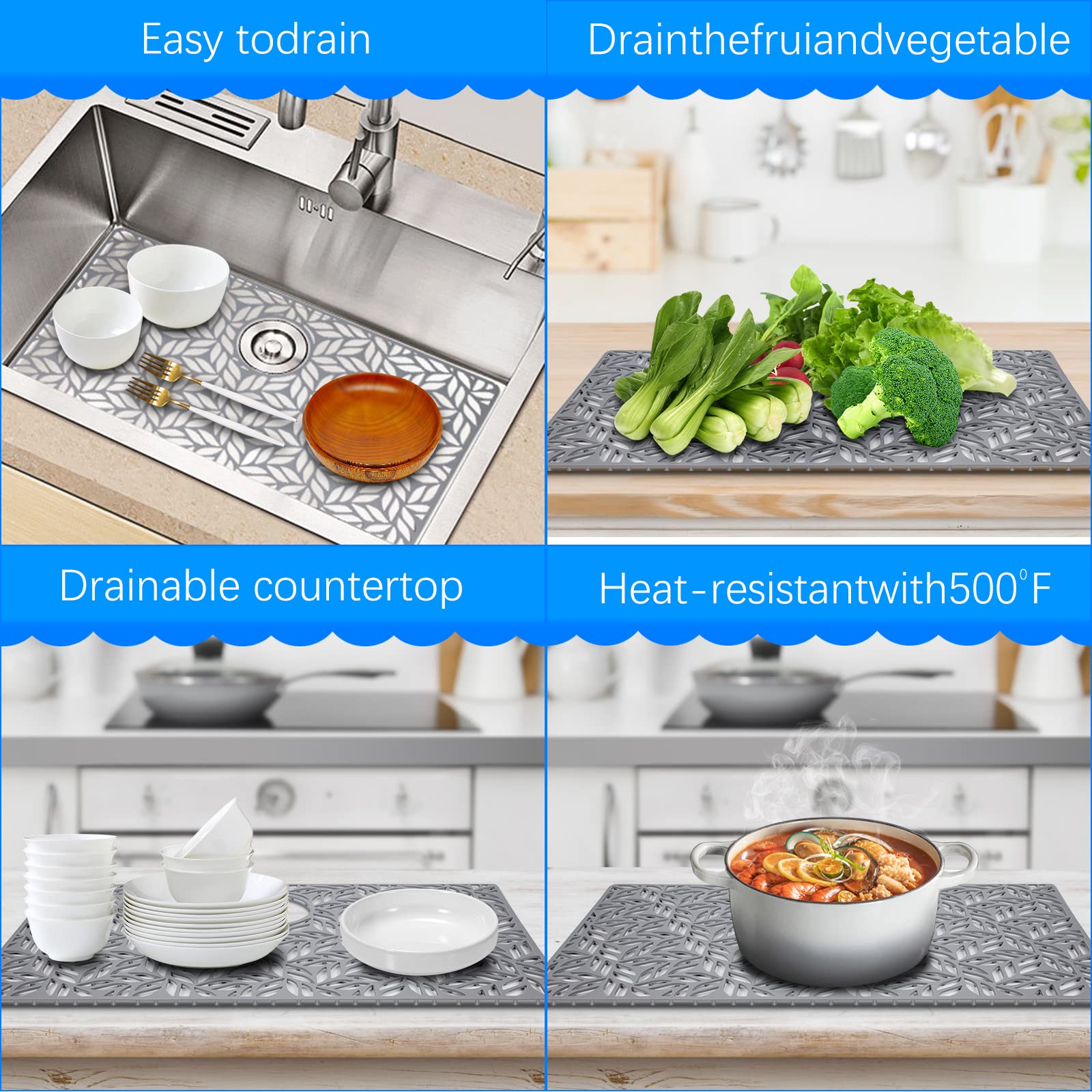 QKVCX Silicone Sink Protectors for Kitchen Sink 28.25''x15.25'' Sink Protectors for Bottom of Farmhouse Stainless Steel Porcelain with Rear Drain Hole for Sink Bowl Sink Mat for Rectangle Porcelain Sink