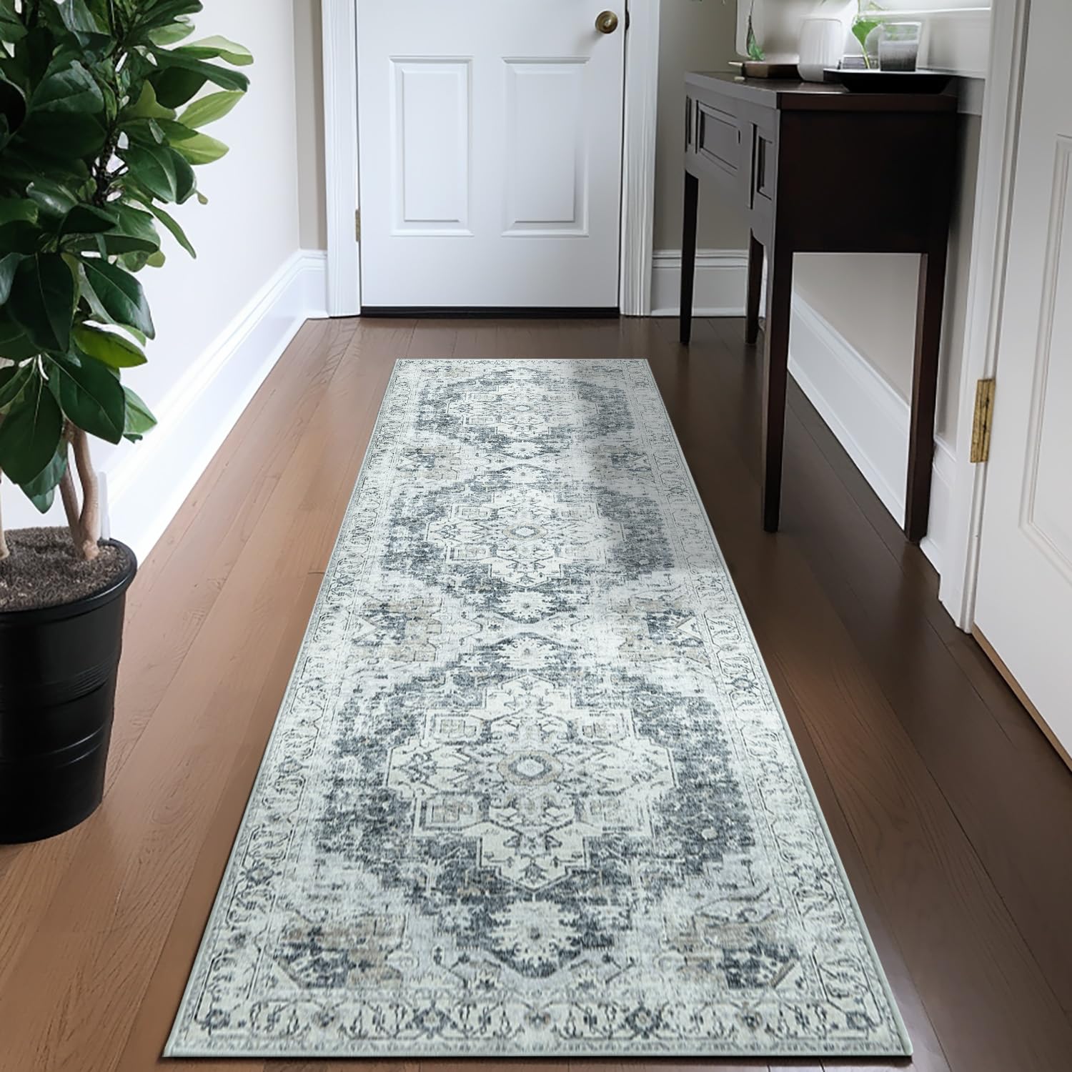 jinchan Area Rug 2x8 Washable Rug Hallway Indoor Vintage Rug Grey Multi Print Retro Distressed Carpet Stair Runner Thin Rug Acce