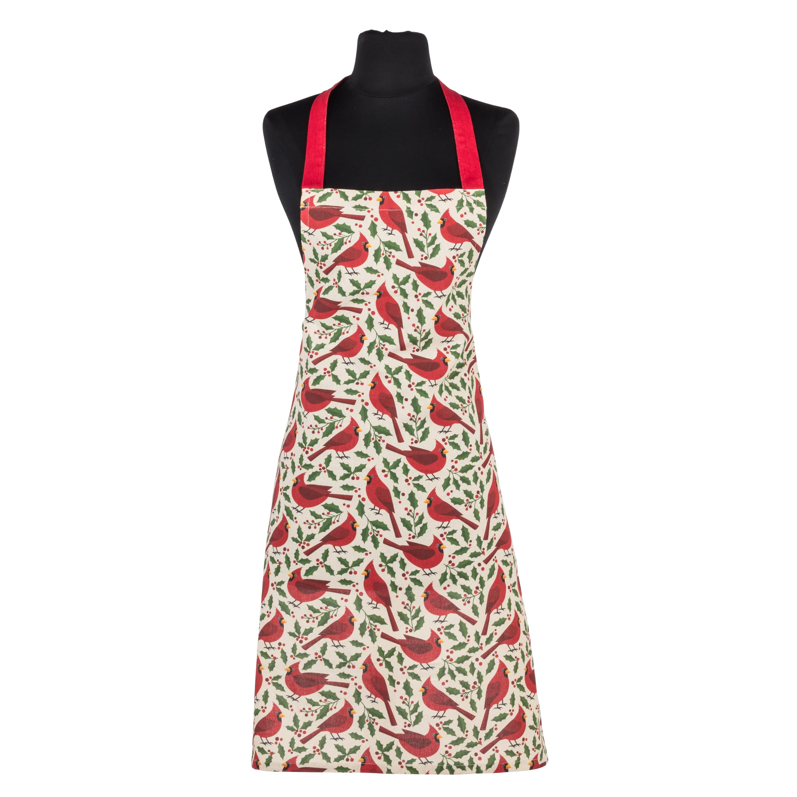 Abbott Collection Cardinals With Holly Apron  Cotton, Natural/Red (31 Inches L)
