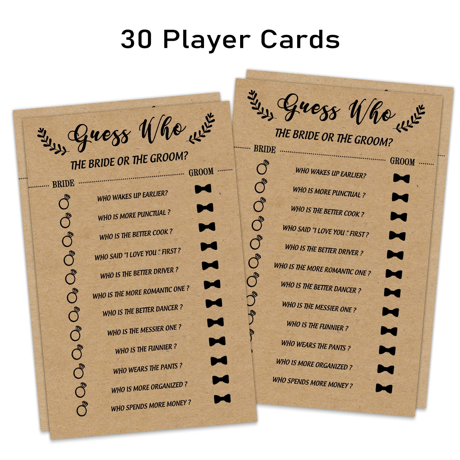 Bridal Shower Game, Guess Who The Bride Or Groom Game Cards For Wedding, 30 Wedding Bridal Shower Party Game Cards Ideas For Cou