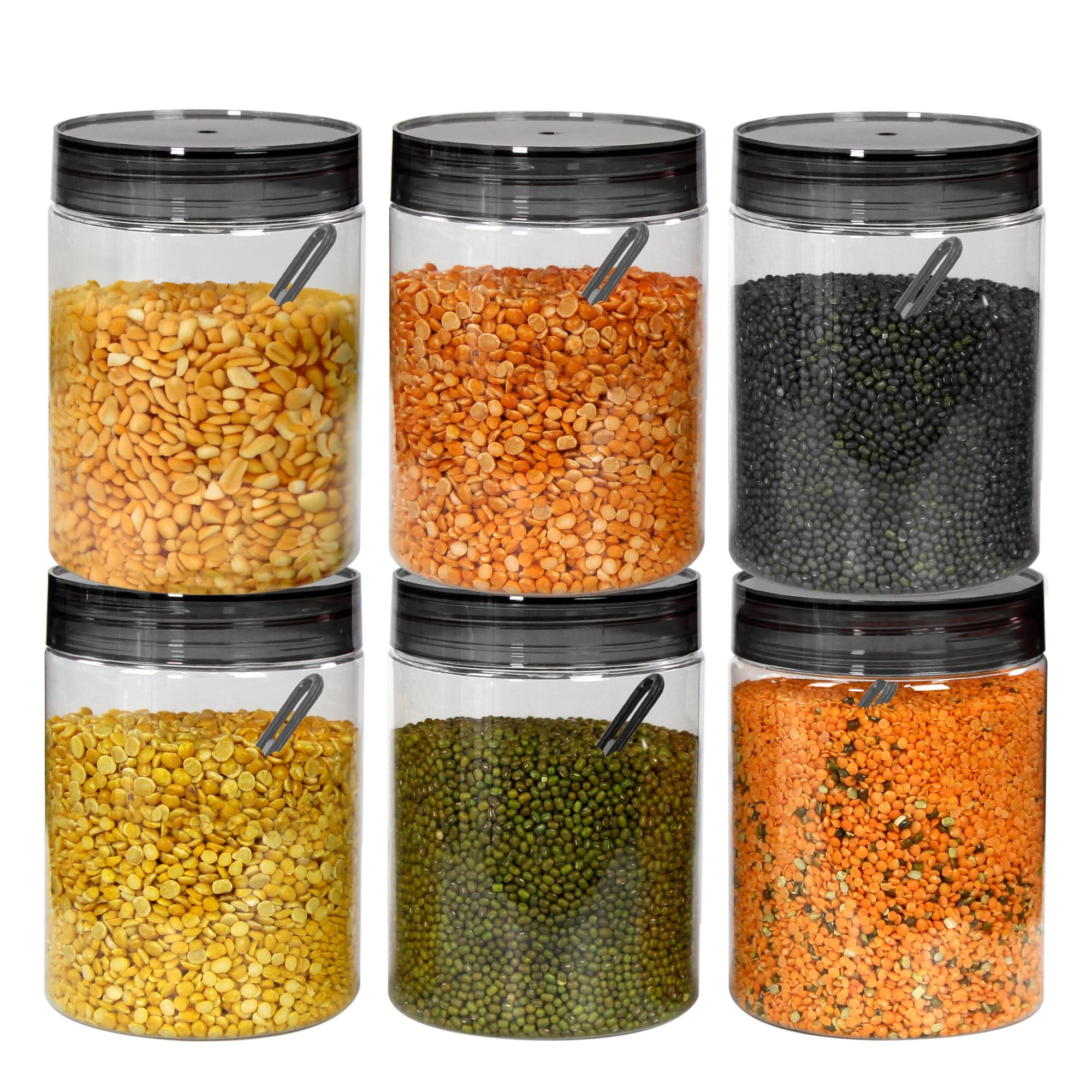 Pearlpet Tiffany Plastic Containers For Kitchen Storage | Plastic Container Set With Spoon | Bpa-Free, Stackable Jars | Black,10