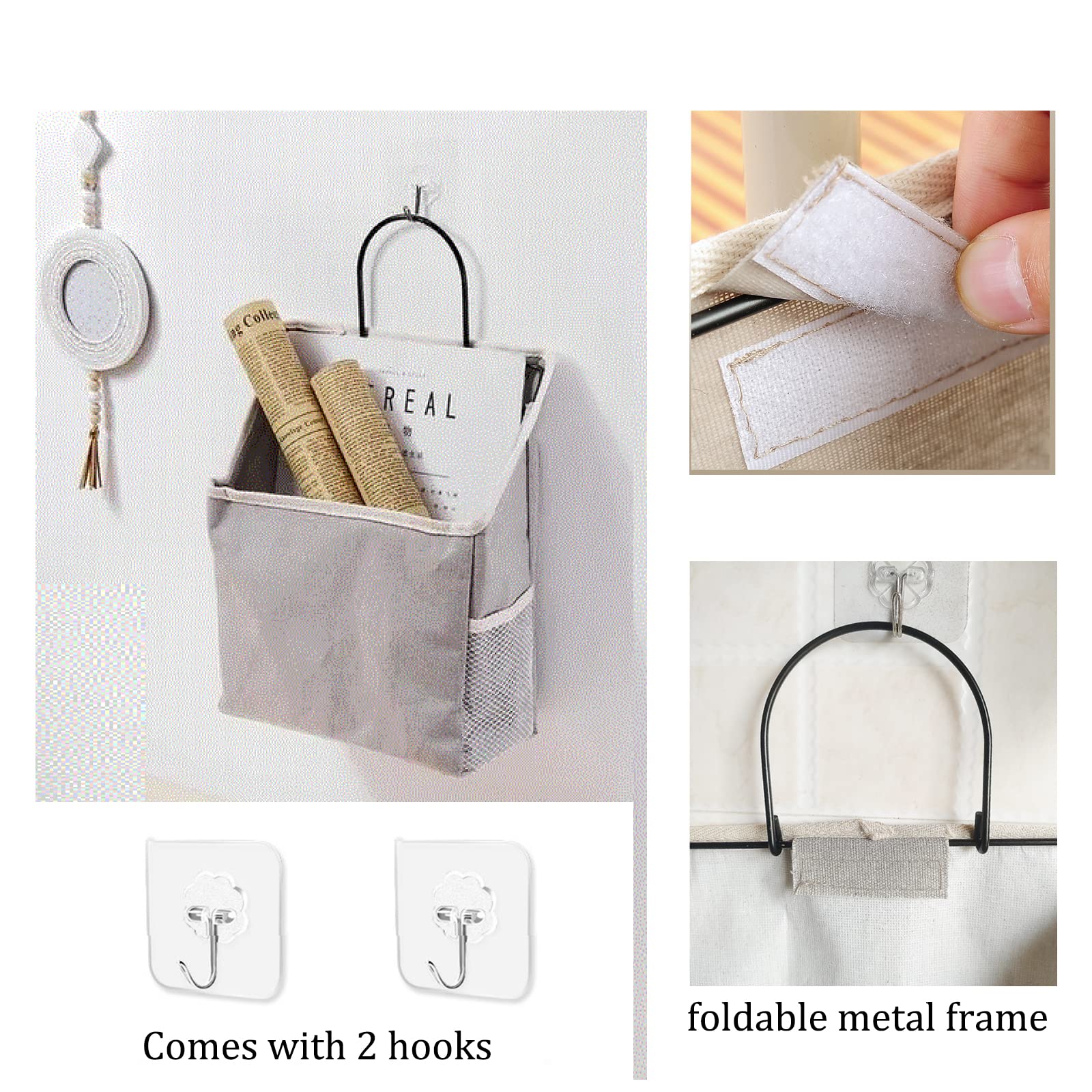 Smaligola 2 Pack Wall Hanging Storage Bag, Hanging Organizer Bag With Sticky Hook, Wall Organizer For Dormitory Bathroom Bedroom