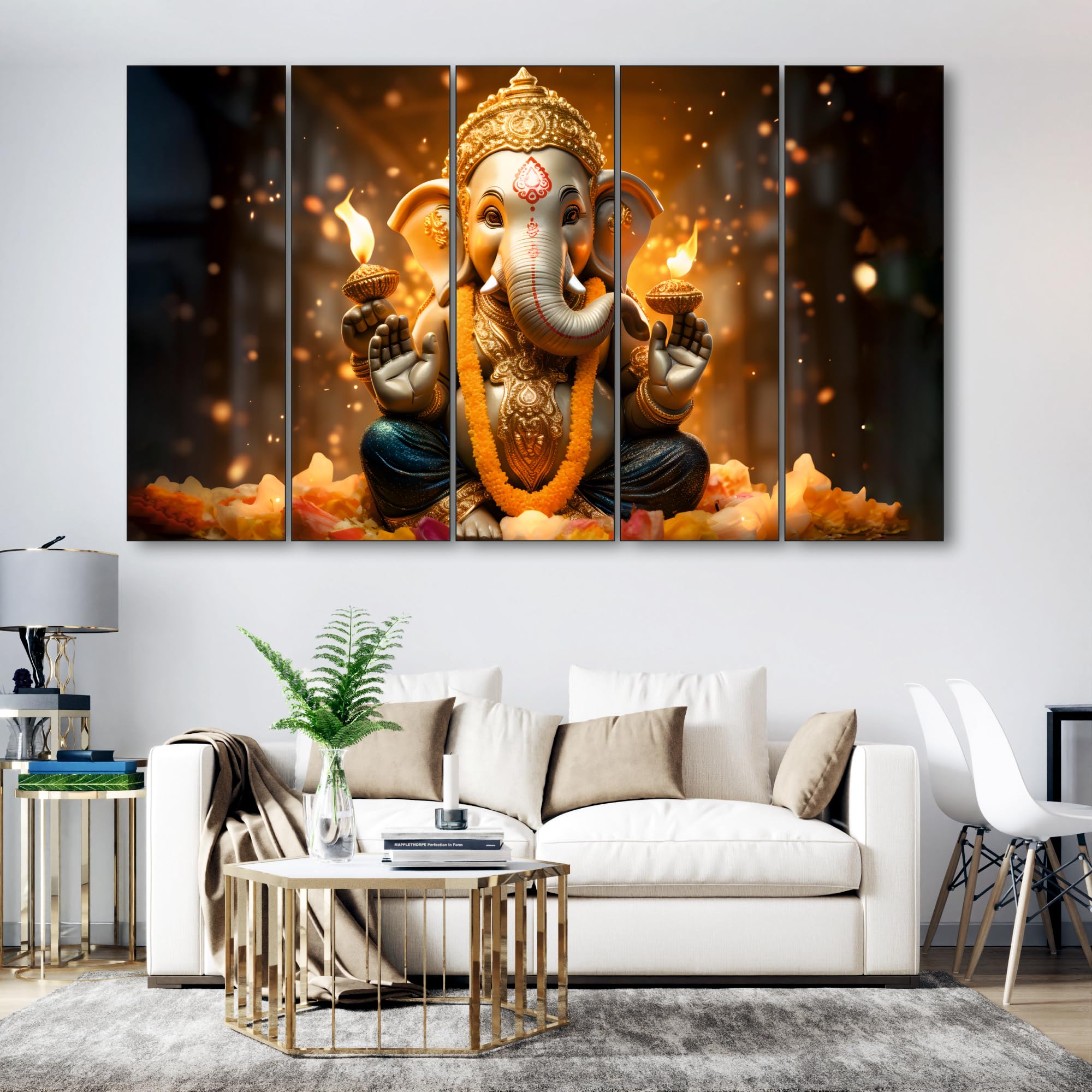 The Castle Decor Ganesh jii painting with frame 5 Big Size (27x48) Wall Art for living room,Bedroom,Drawing room,Hotels-Wooden F